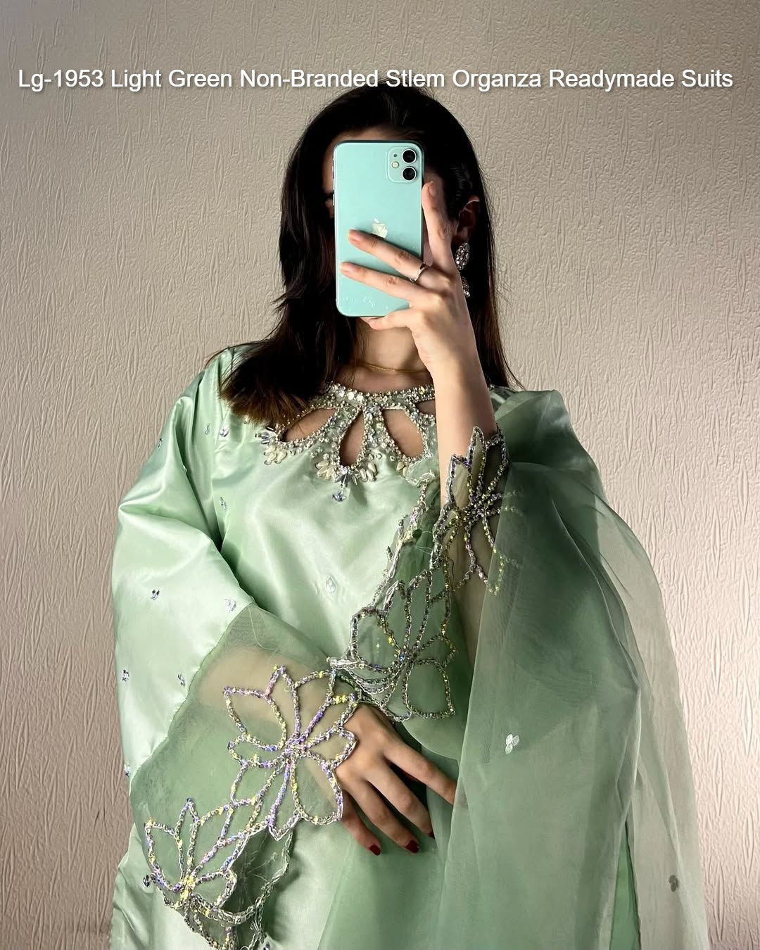 Lg-1953 Light Green Non-Branded Stlem Organza Readymade Suits