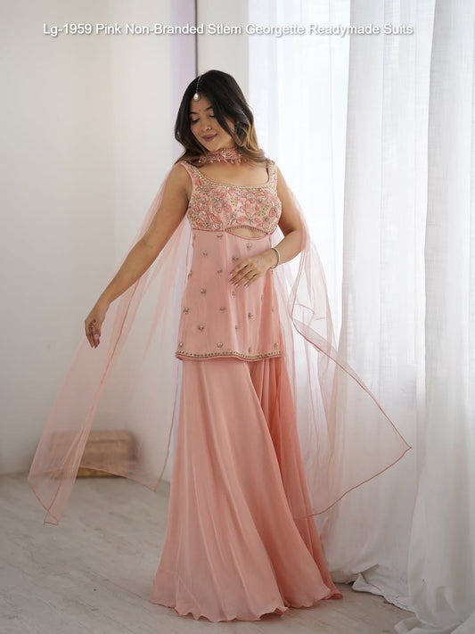 Lg-1959 Pink Non-Branded Stlem Georgette Readymade Suits