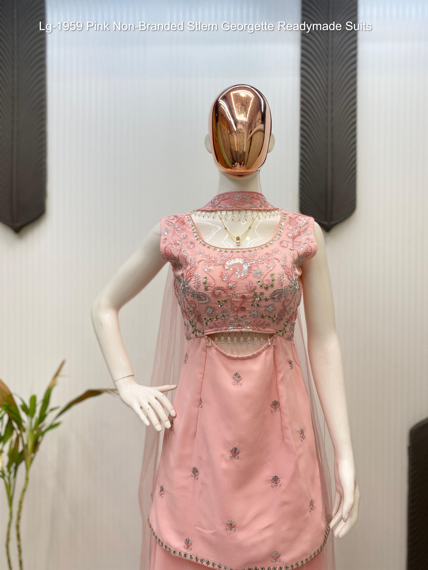 Lg-1959 Pink Non-Branded Stlem Georgette Readymade Suits