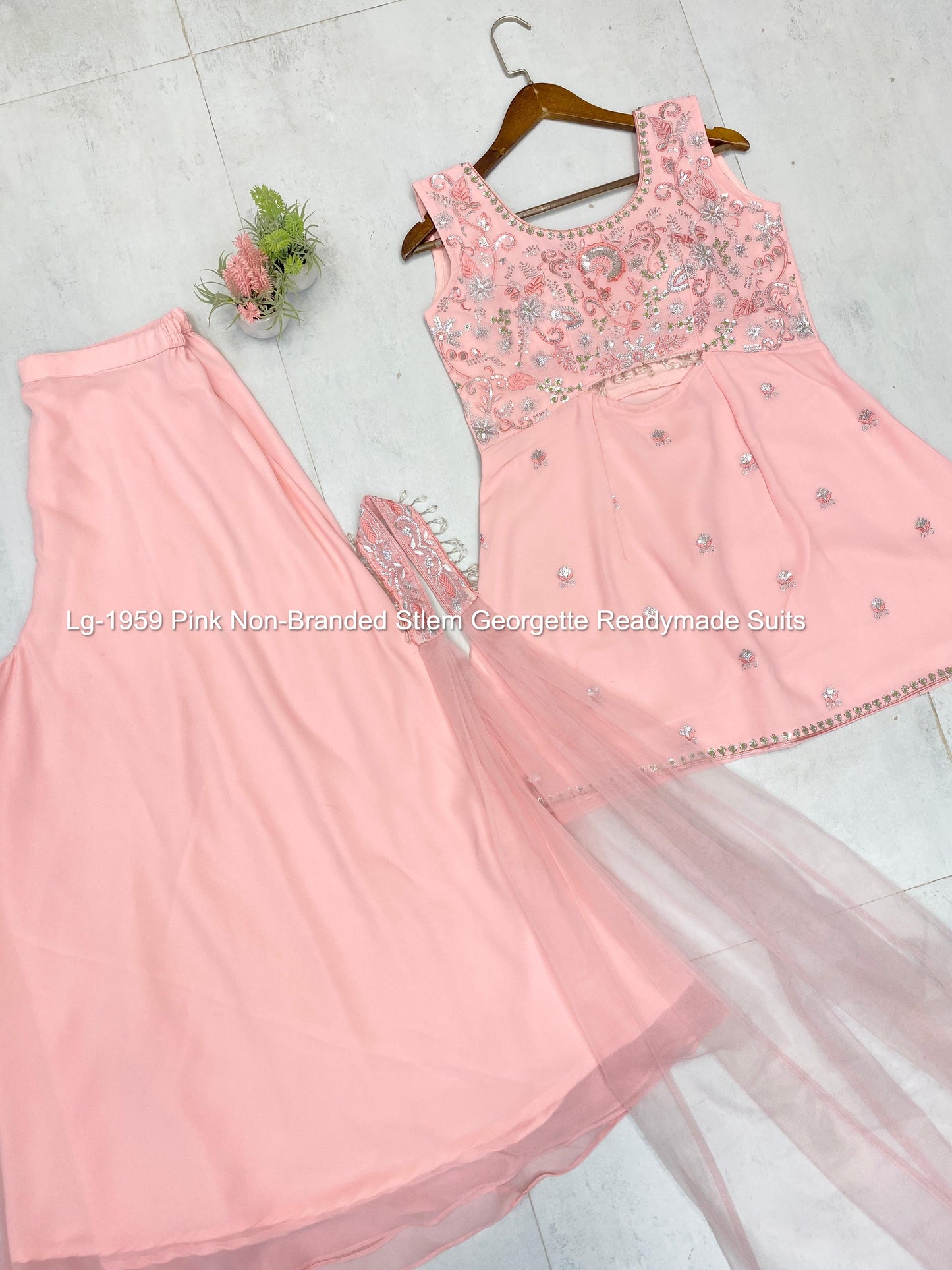 Lg-1959 Pink Non-Branded Stlem Georgette Readymade Suits