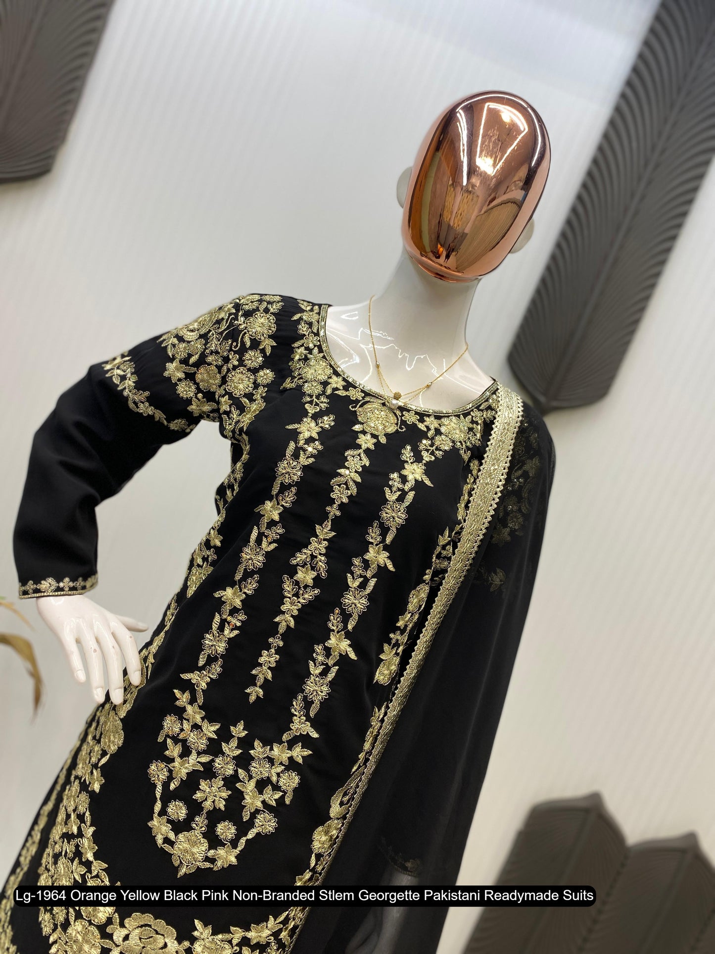 Lg-1964 Orange Yellow Black Pink Non-Branded Stlem Georgette Pakistani Readymade Suits
