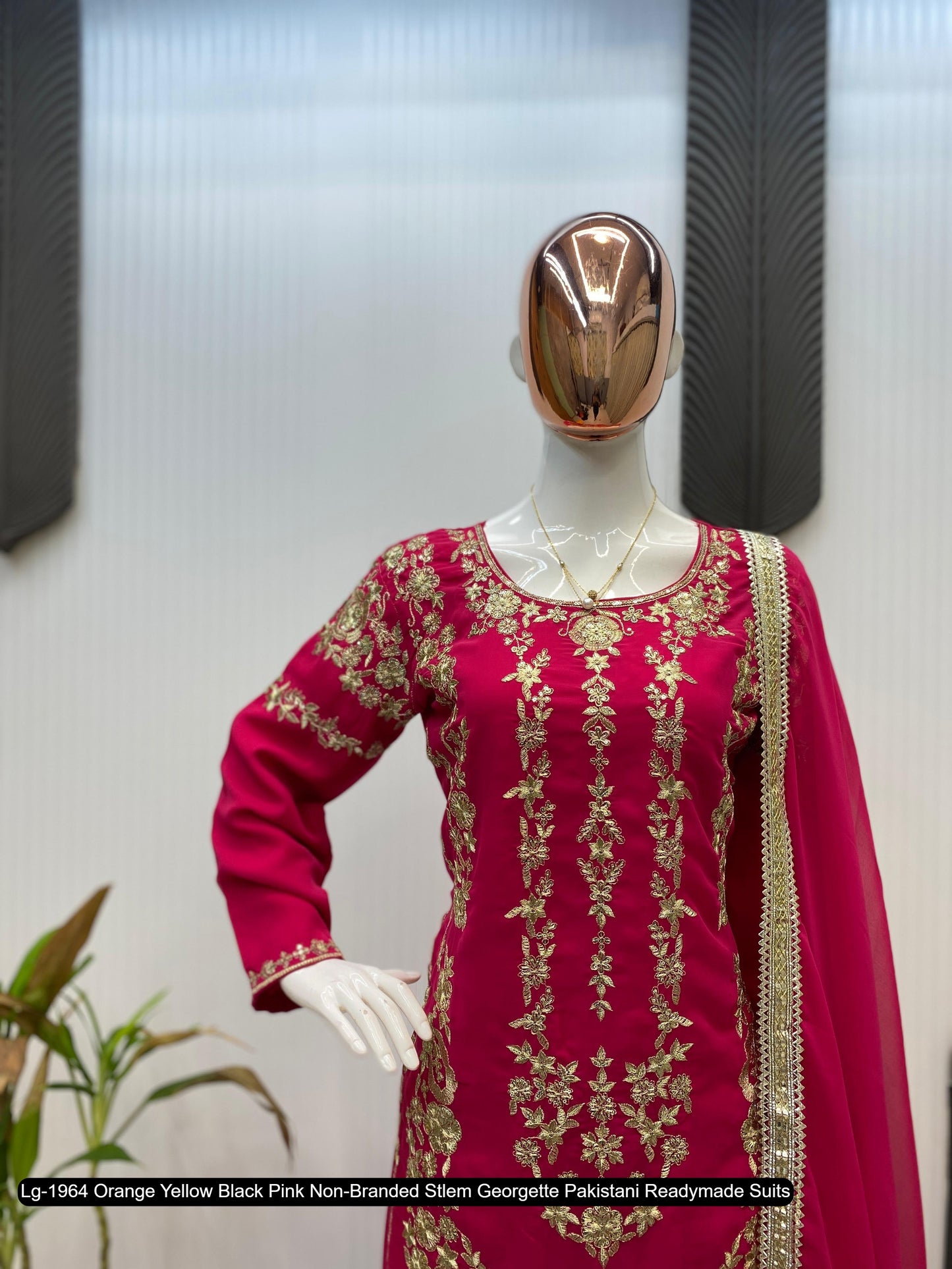 Lg-1964 Orange Yellow Black Pink Non-Branded Stlem Georgette Pakistani Readymade Suits
