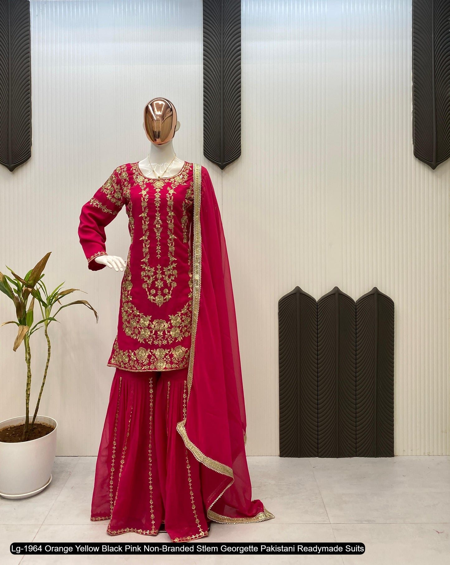 Lg-1964 Orange Yellow Black Pink Non-Branded Stlem Georgette Pakistani Readymade Suits