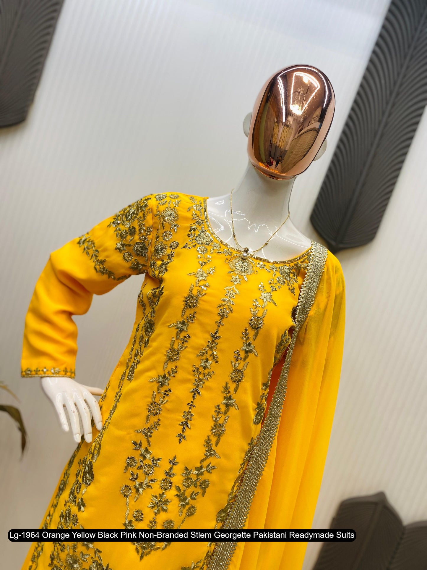 Lg-1964 Orange Yellow Black Pink Non-Branded Stlem Georgette Pakistani Readymade Suits