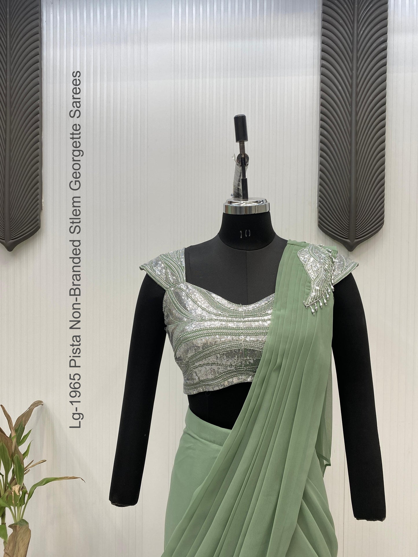 Lg-1965 Pista Non-Branded Stlem Georgette Sarees