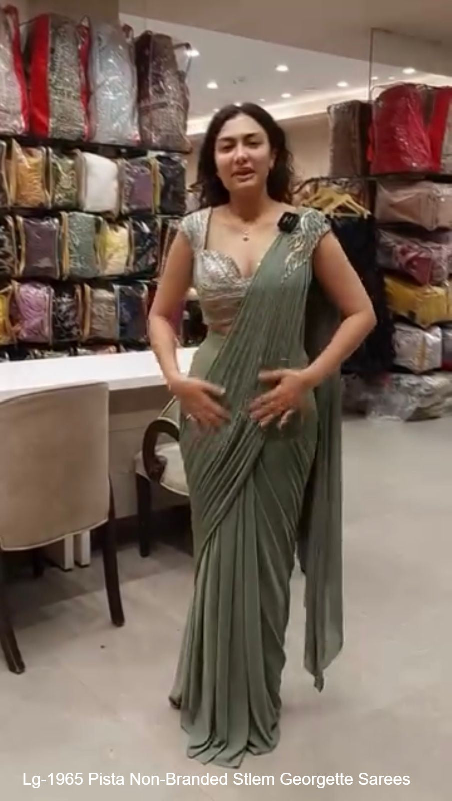 Lg-1965 Pista Non-Branded Stlem Georgette Sarees