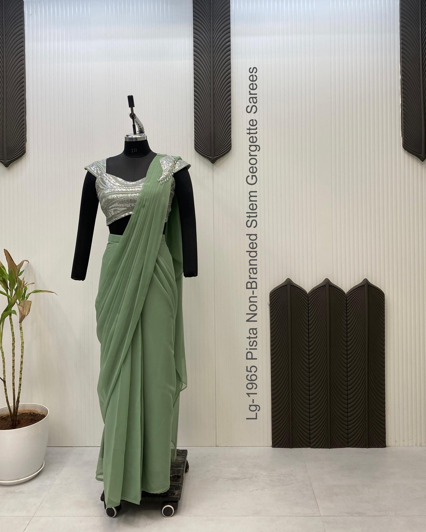 Lg-1965 Pista Non-Branded Stlem Georgette Sarees