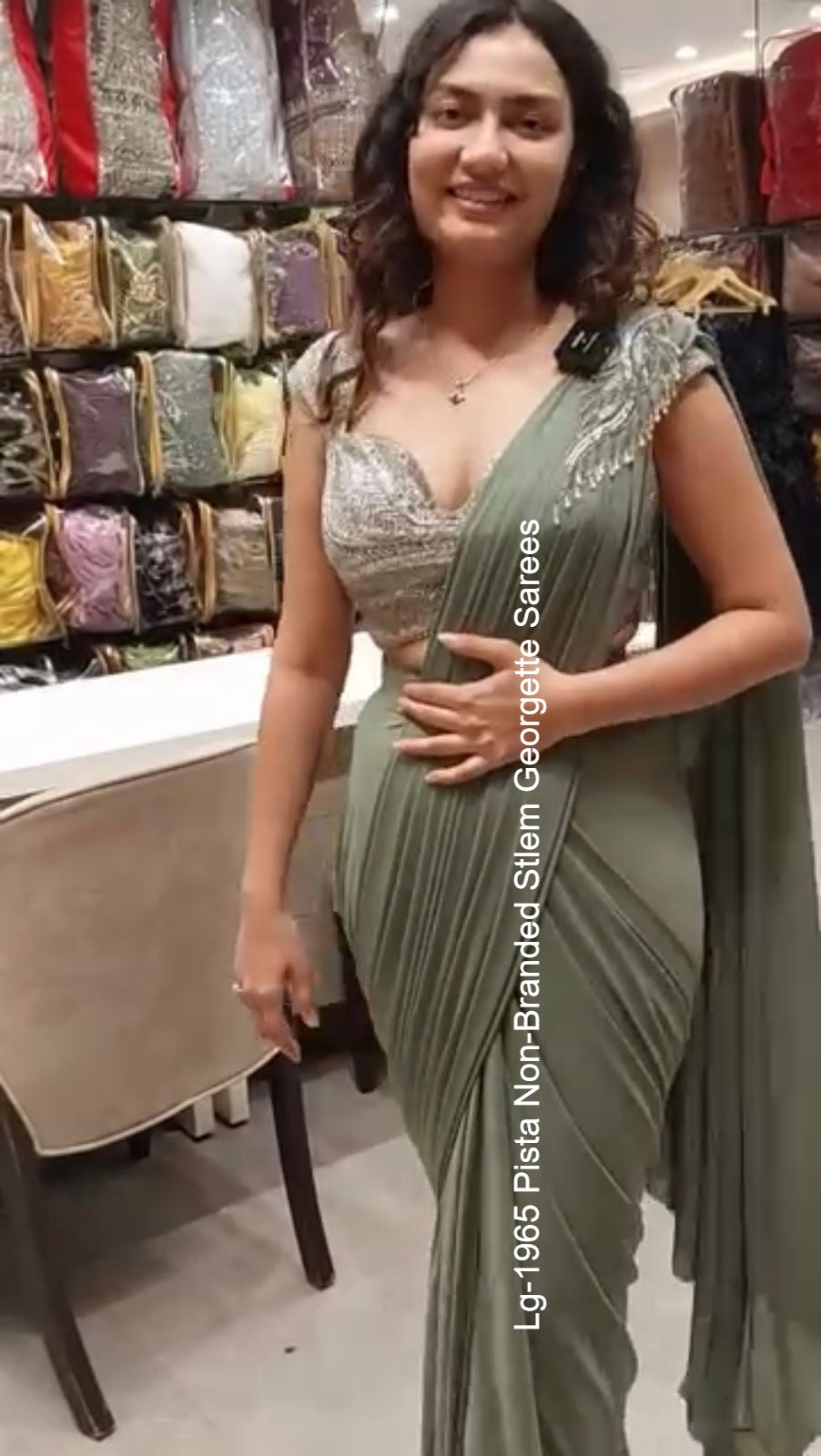 Lg-1965 Pista Non-Branded Stlem Georgette Sarees