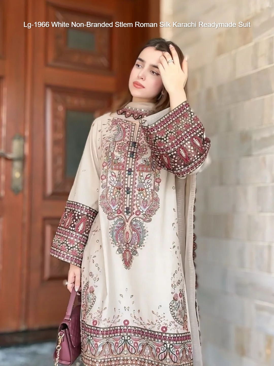 Lg-1966 White Non-Branded Stlem Roman Silk Karachi Readymade Suit