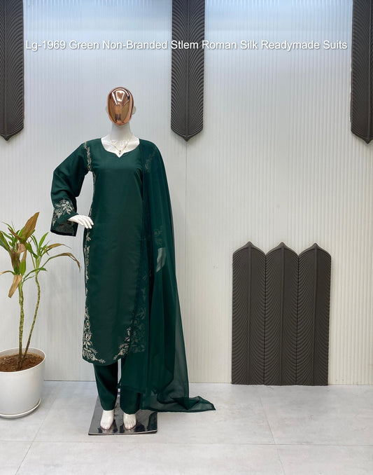 Lg-1969 Green Non-Branded Stlem Roman Silk Readymade Suits