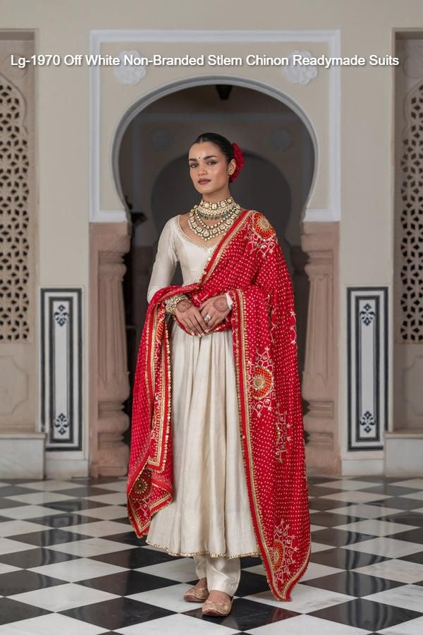 Lg-1970 Off White Non-Branded Stlem Chinon Readymade Suits