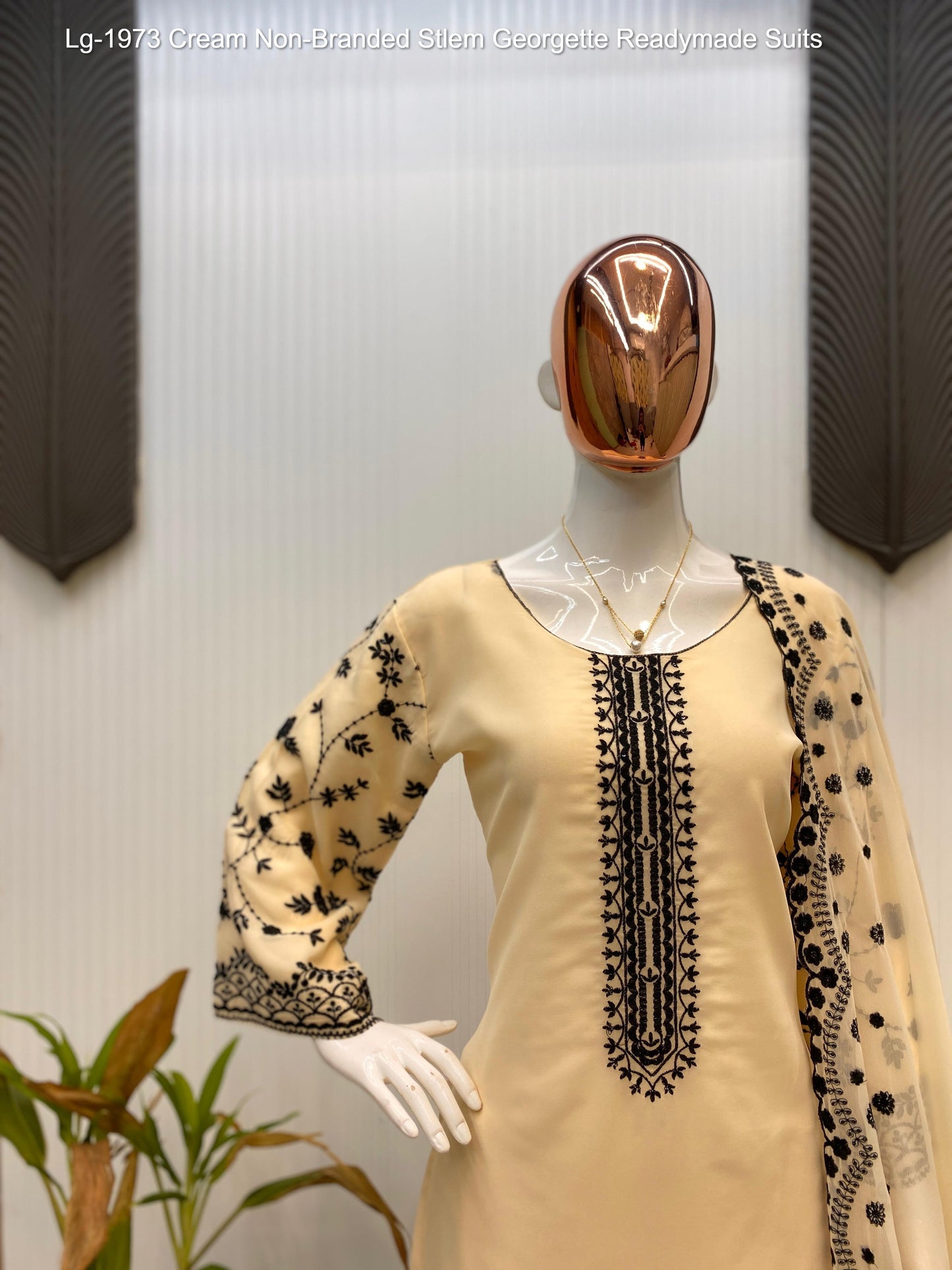 Lg-1973 Cream Non-Branded Stlem Georgette Readymade Suits
