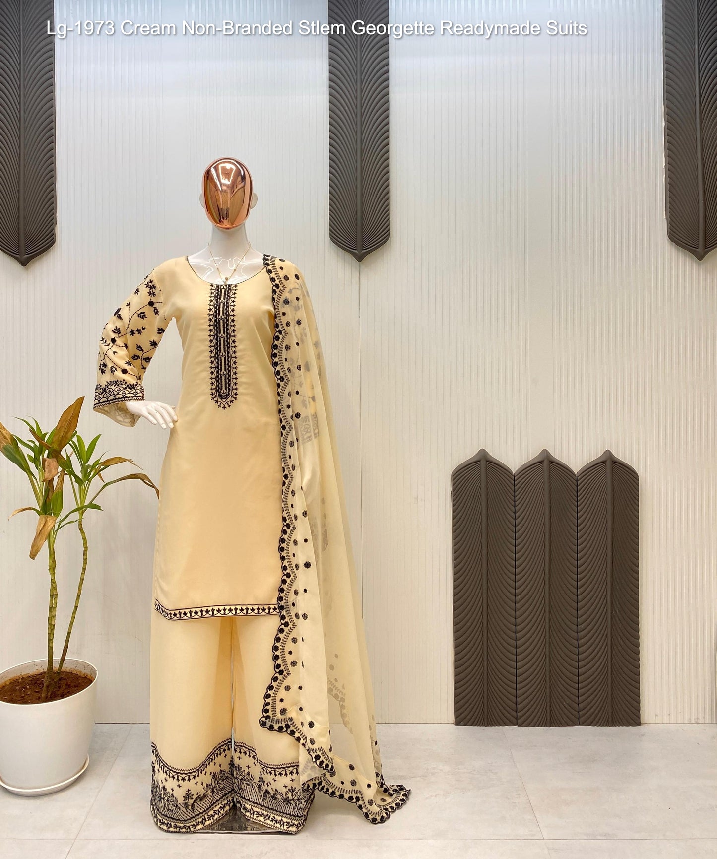Lg-1973 Cream Non-Branded Stlem Georgette Readymade Suits