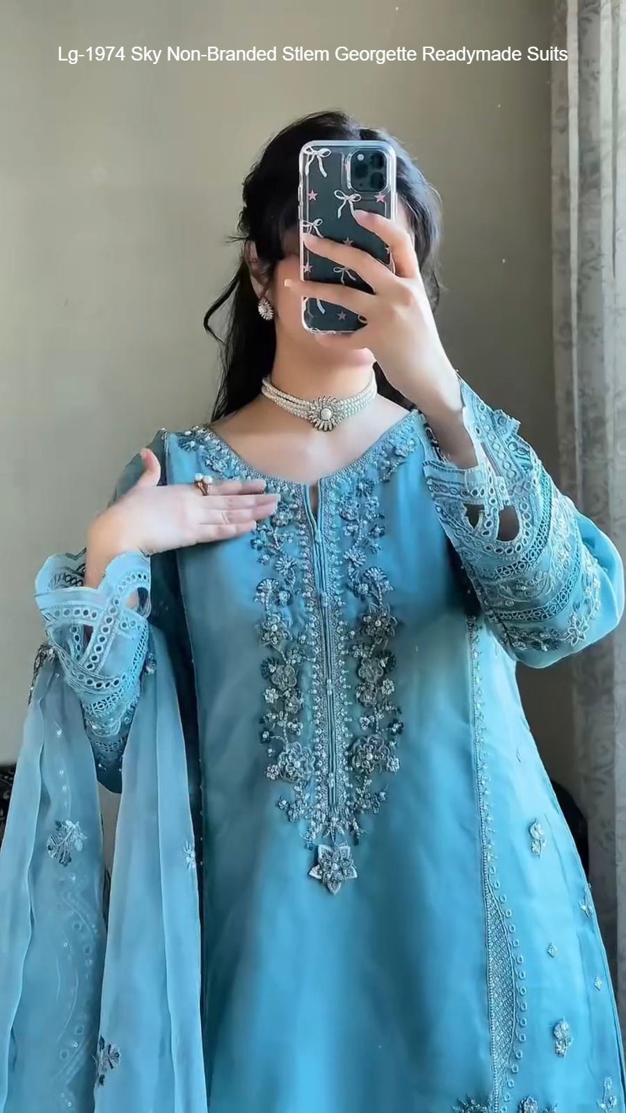 Lg-1974 Sky Non-Branded Stlem Georgette Readymade Suits