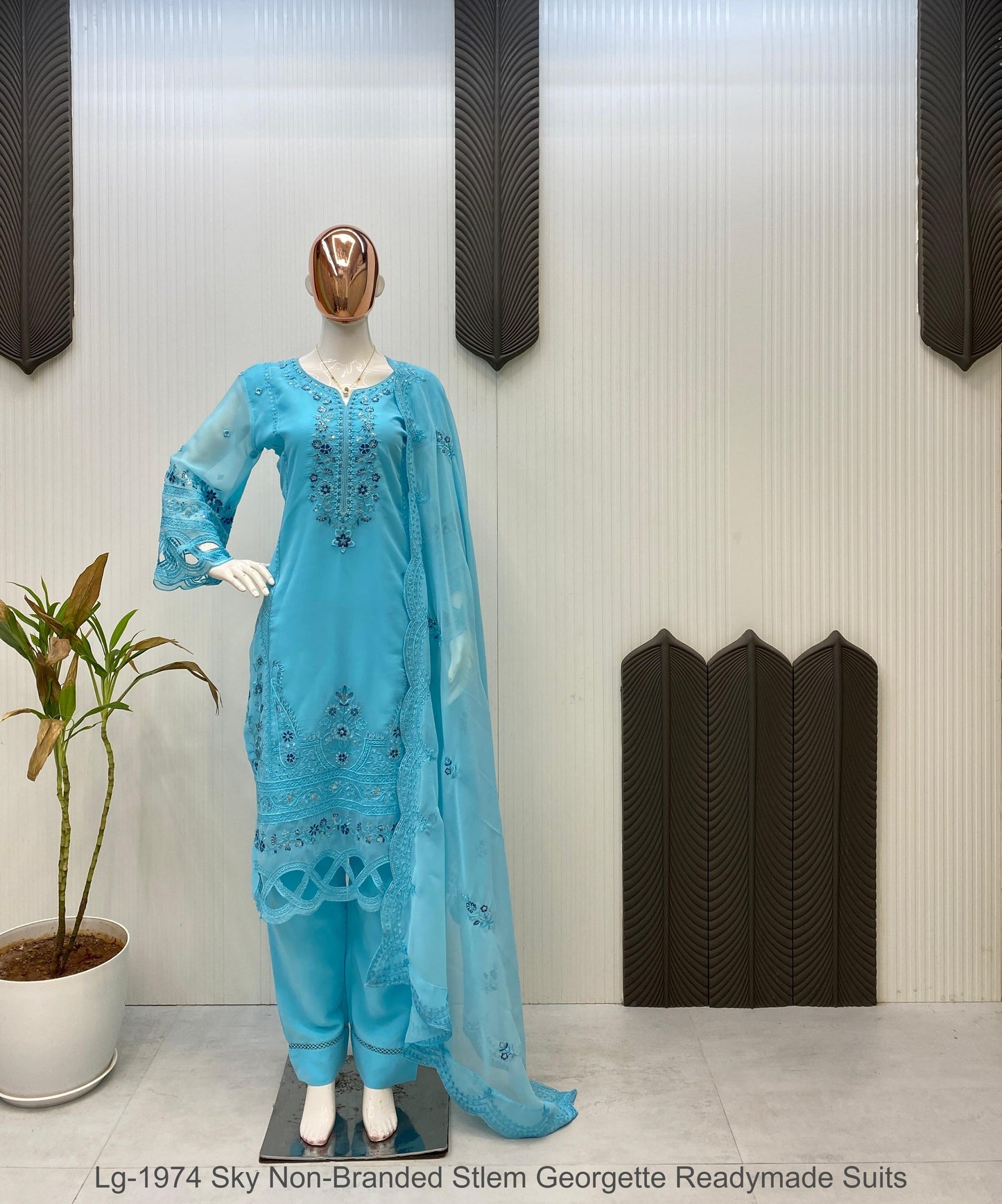 Lg-1974 Sky Non-Branded Stlem Georgette Readymade Suits