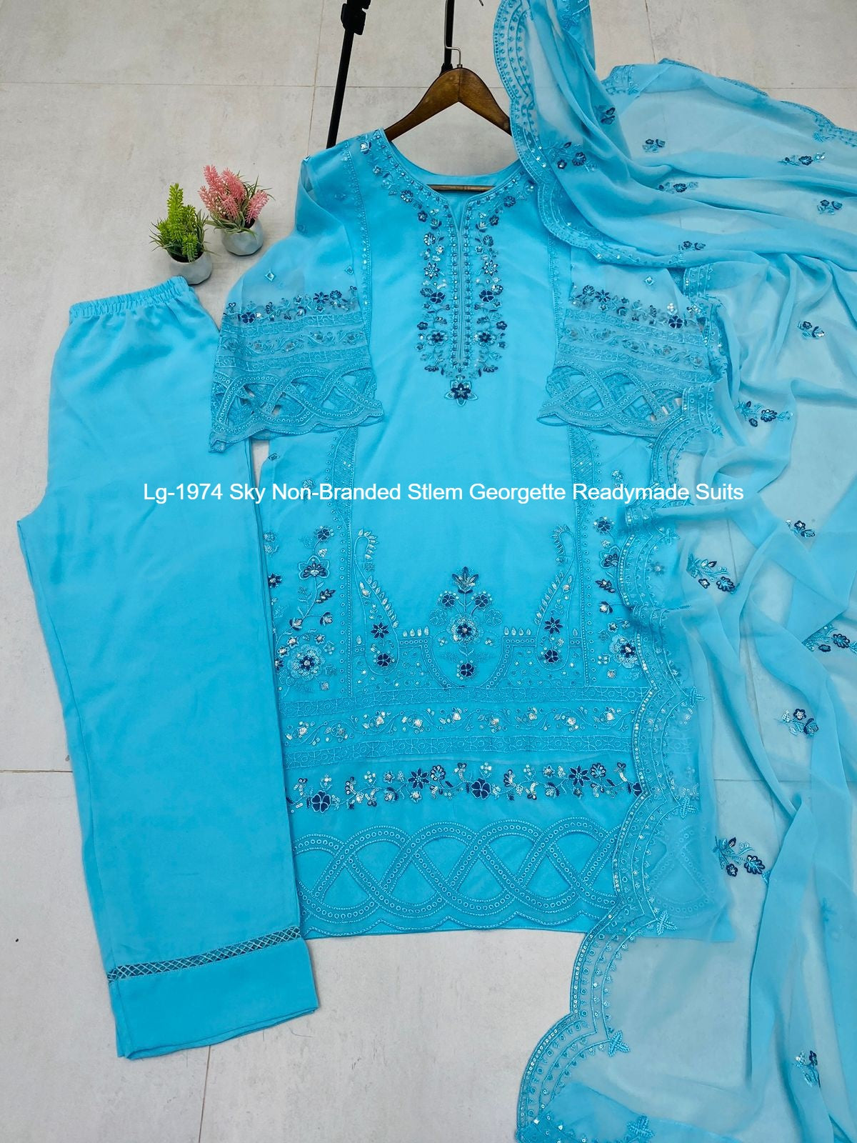 Lg-1974 Sky Non-Branded Stlem Georgette Readymade Suits
