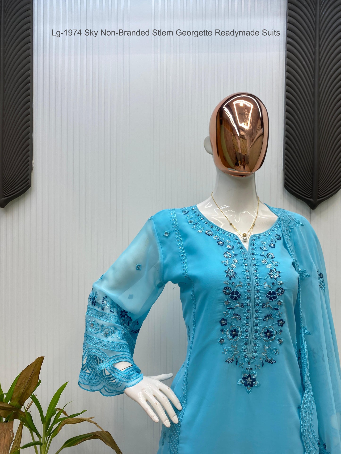 Lg-1974 Sky Non-Branded Stlem Georgette Readymade Suits