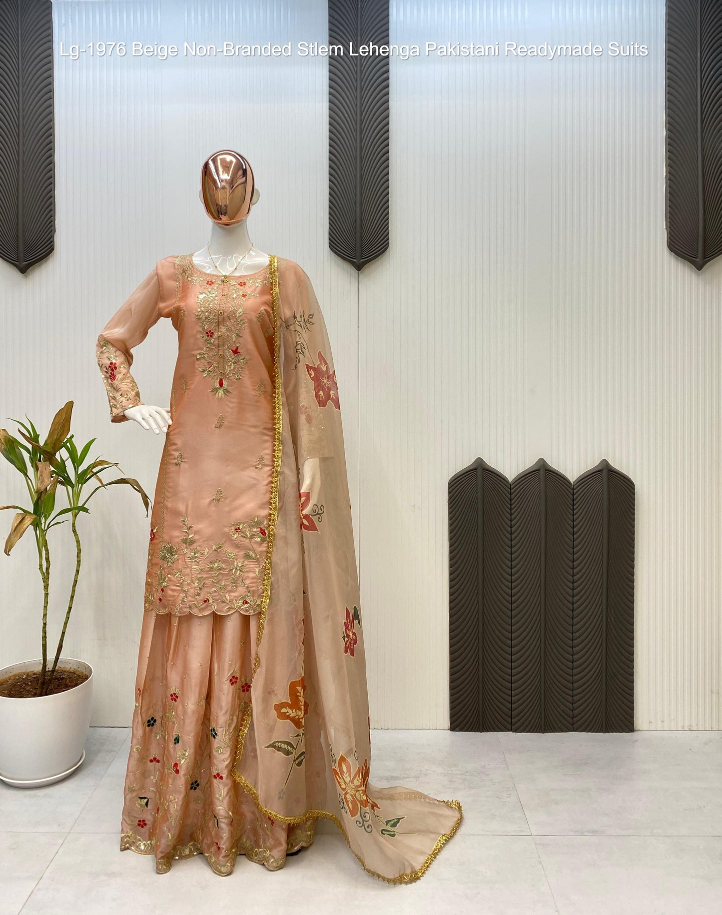 Lg-1976 Beige Non-Branded Stlem Lehenga Pakistani Readymade Suits
