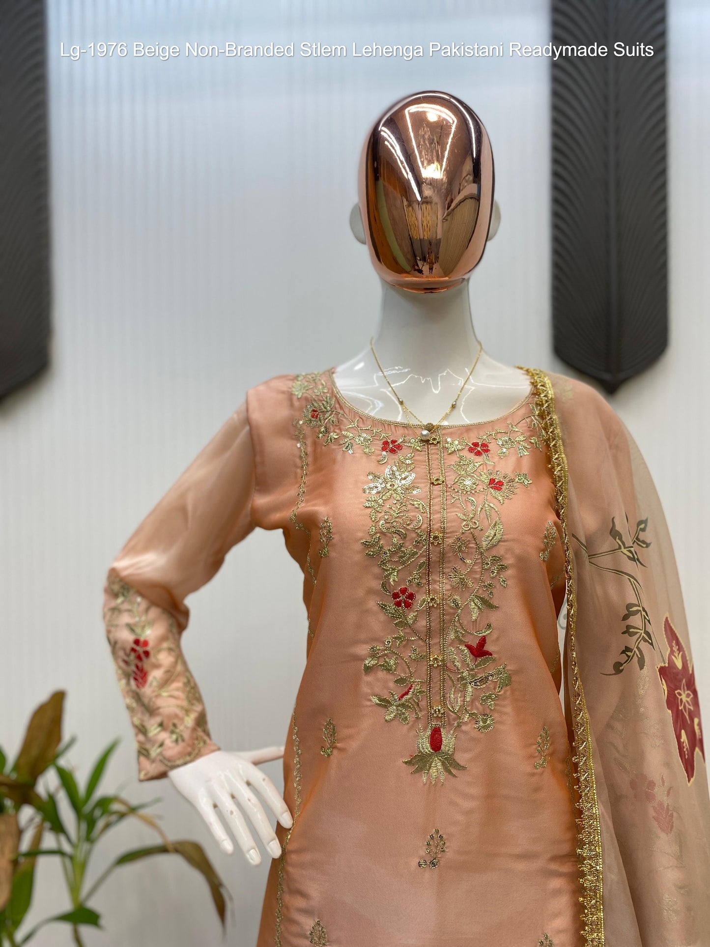Lg-1976 Beige Non-Branded Stlem Lehenga Pakistani Readymade Suits