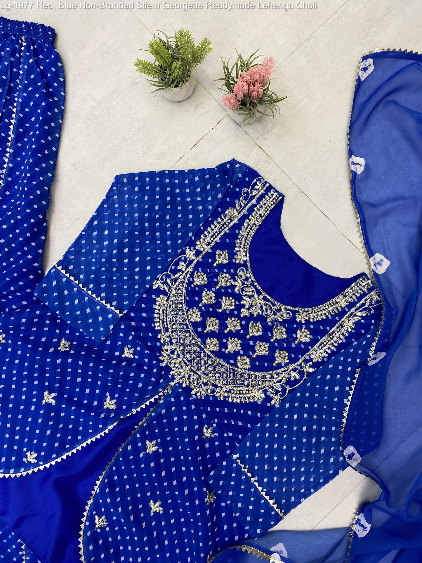 Lg-1977 Red, Blue Non-Branded Stlem Georgette Readymade Lehenga Choli