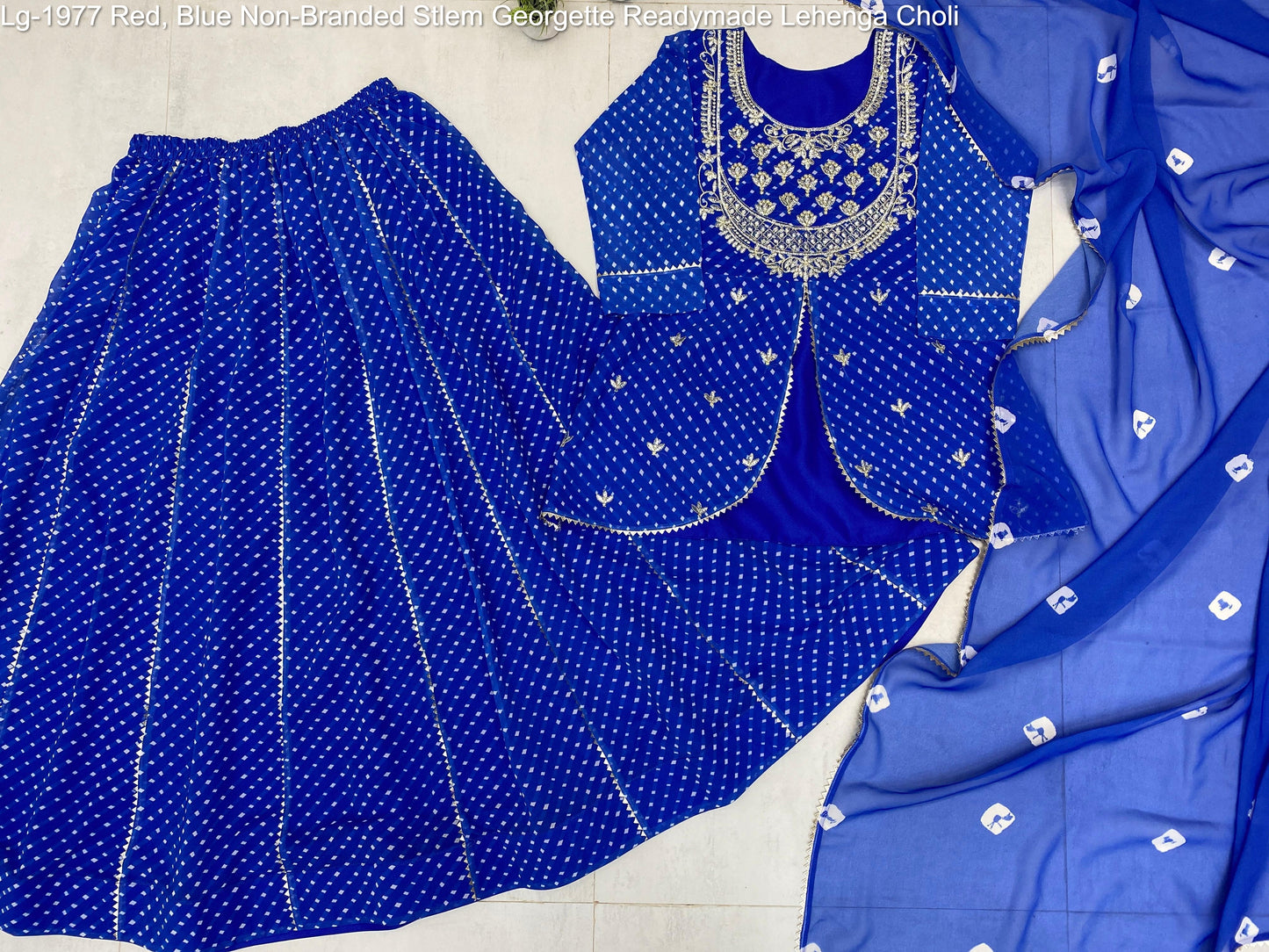 Lg-1977 Red, Blue Non-Branded Stlem Georgette Readymade Lehenga Choli