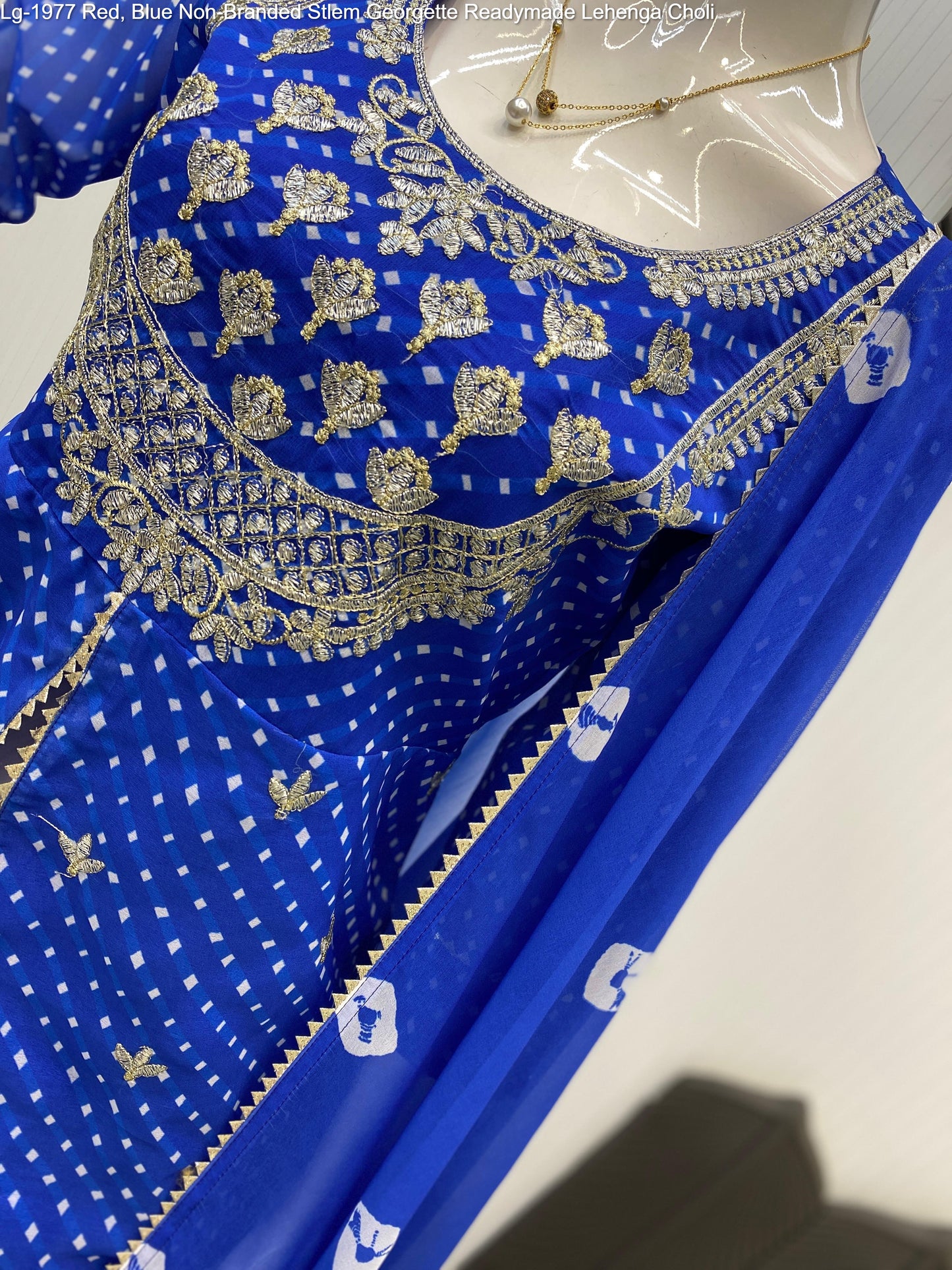 Lg-1977 Red, Blue Non-Branded Stlem Georgette Readymade Lehenga Choli