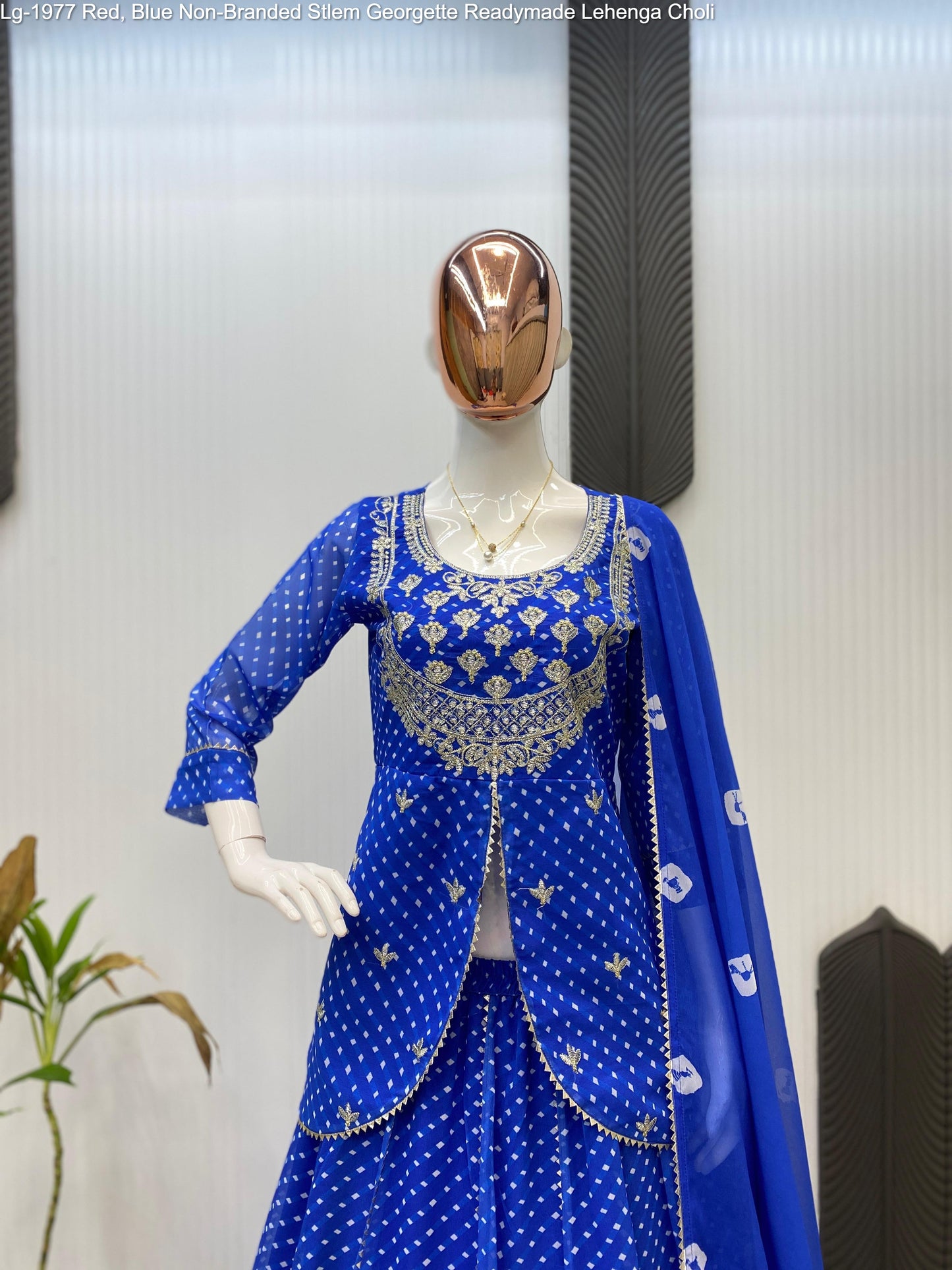 Lg-1977 Red, Blue Non-Branded Stlem Georgette Readymade Lehenga Choli