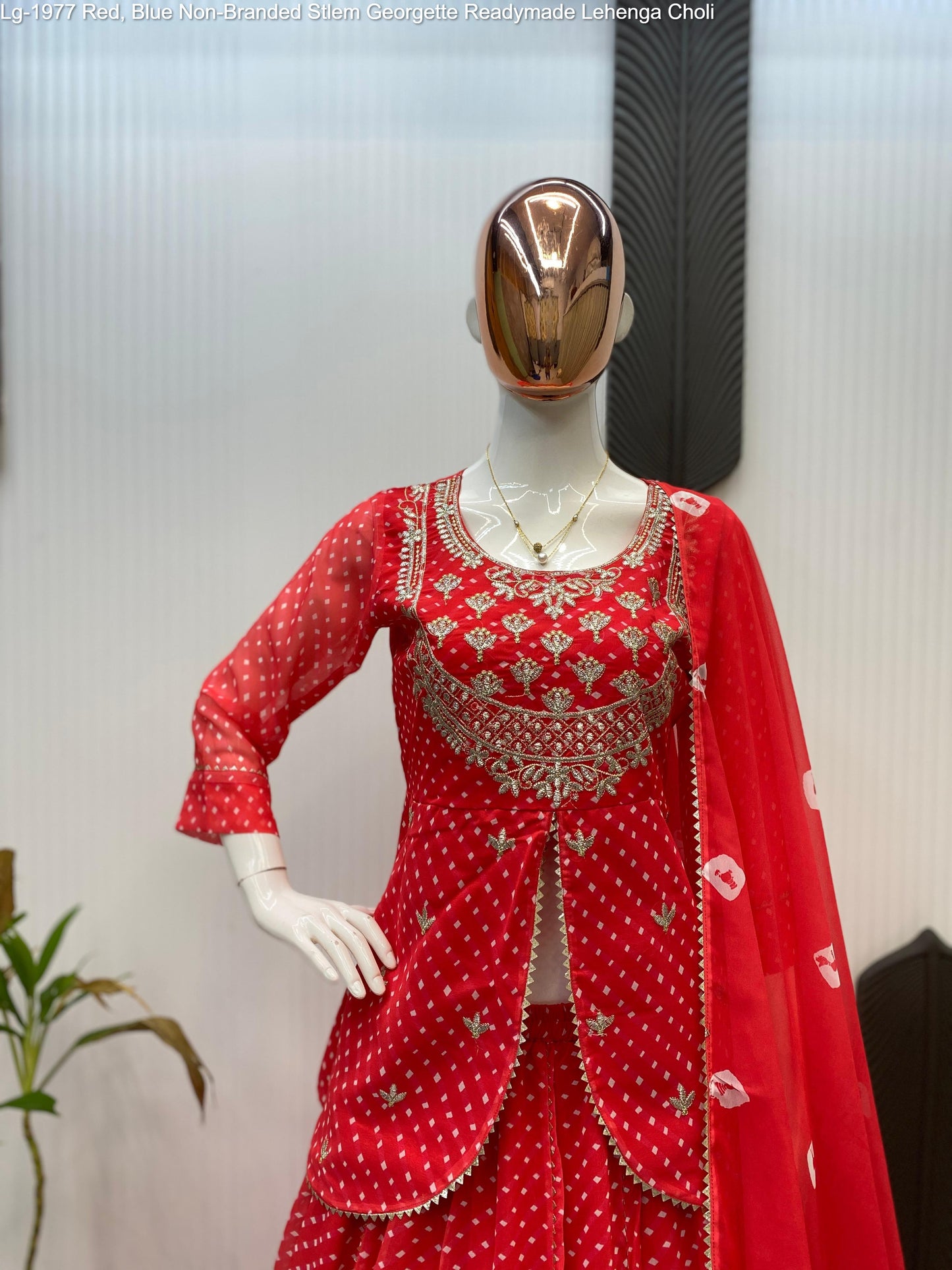 Lg-1977 Red, Blue Non-Branded Stlem Georgette Readymade Lehenga Choli