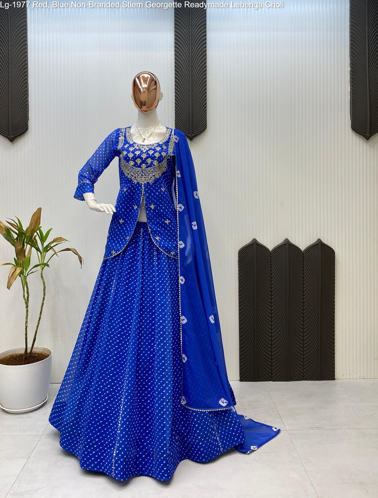 Lg-1977 Red, Blue Non-Branded Stlem Georgette Readymade Lehenga Choli
