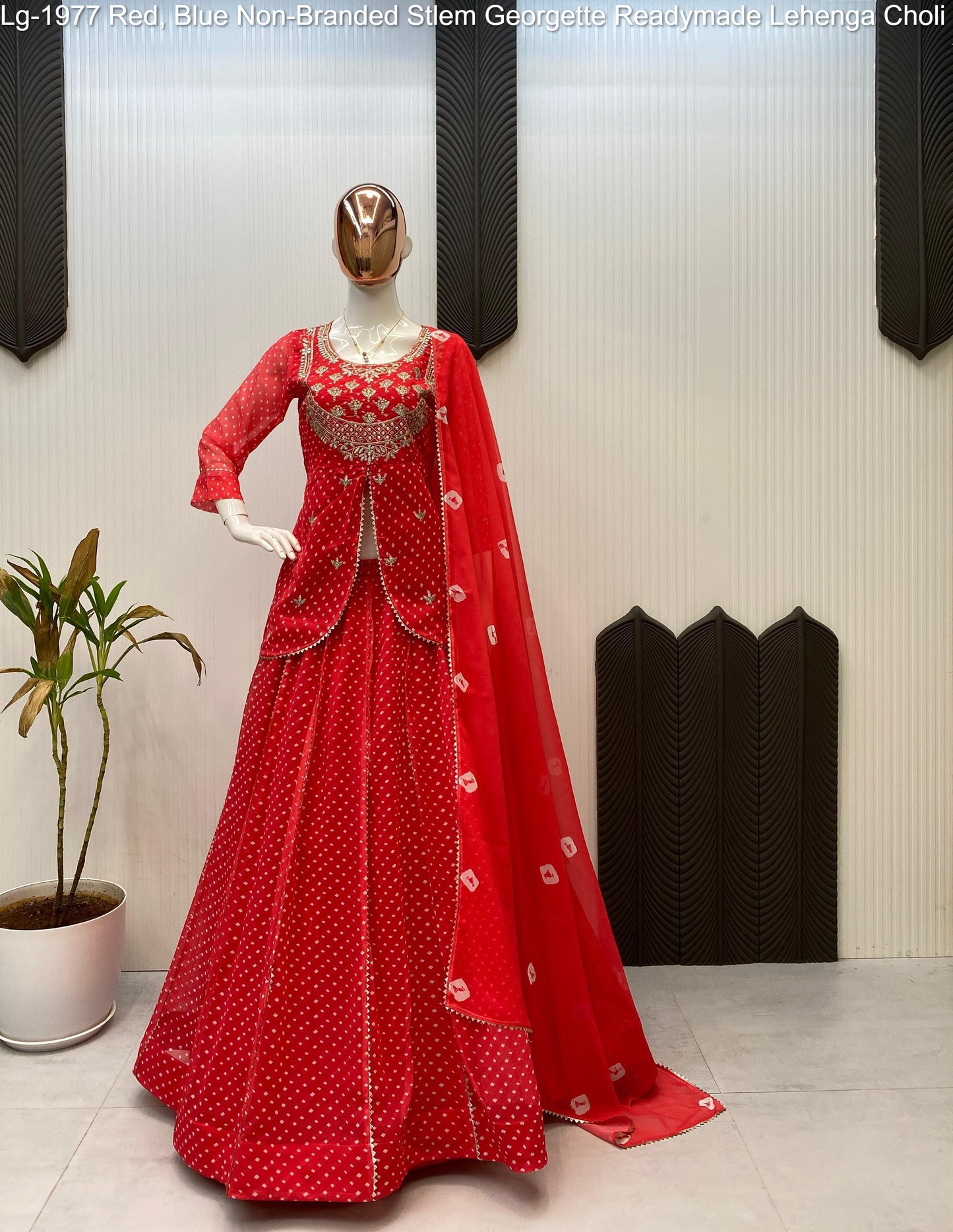 Lg-1977 Red, Blue Non-Branded Stlem Georgette Readymade Lehenga Choli