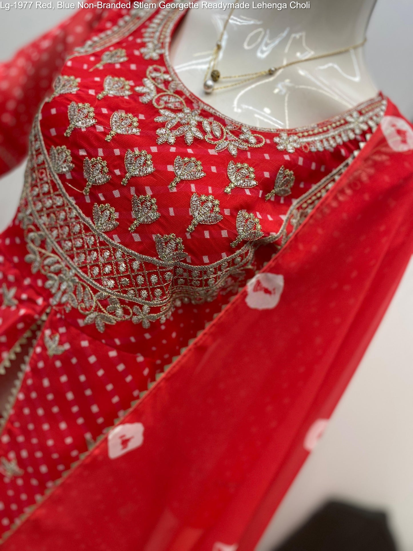 Lg-1977 Red, Blue Non-Branded Stlem Georgette Readymade Lehenga Choli