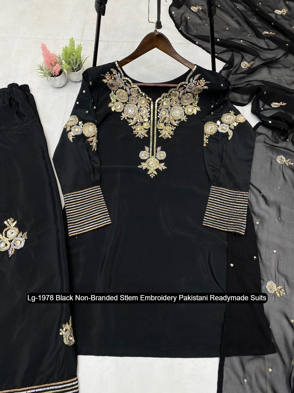 Lg-1978 Black Non-Branded Stlem Embroidery Pakistani Readymade Suits