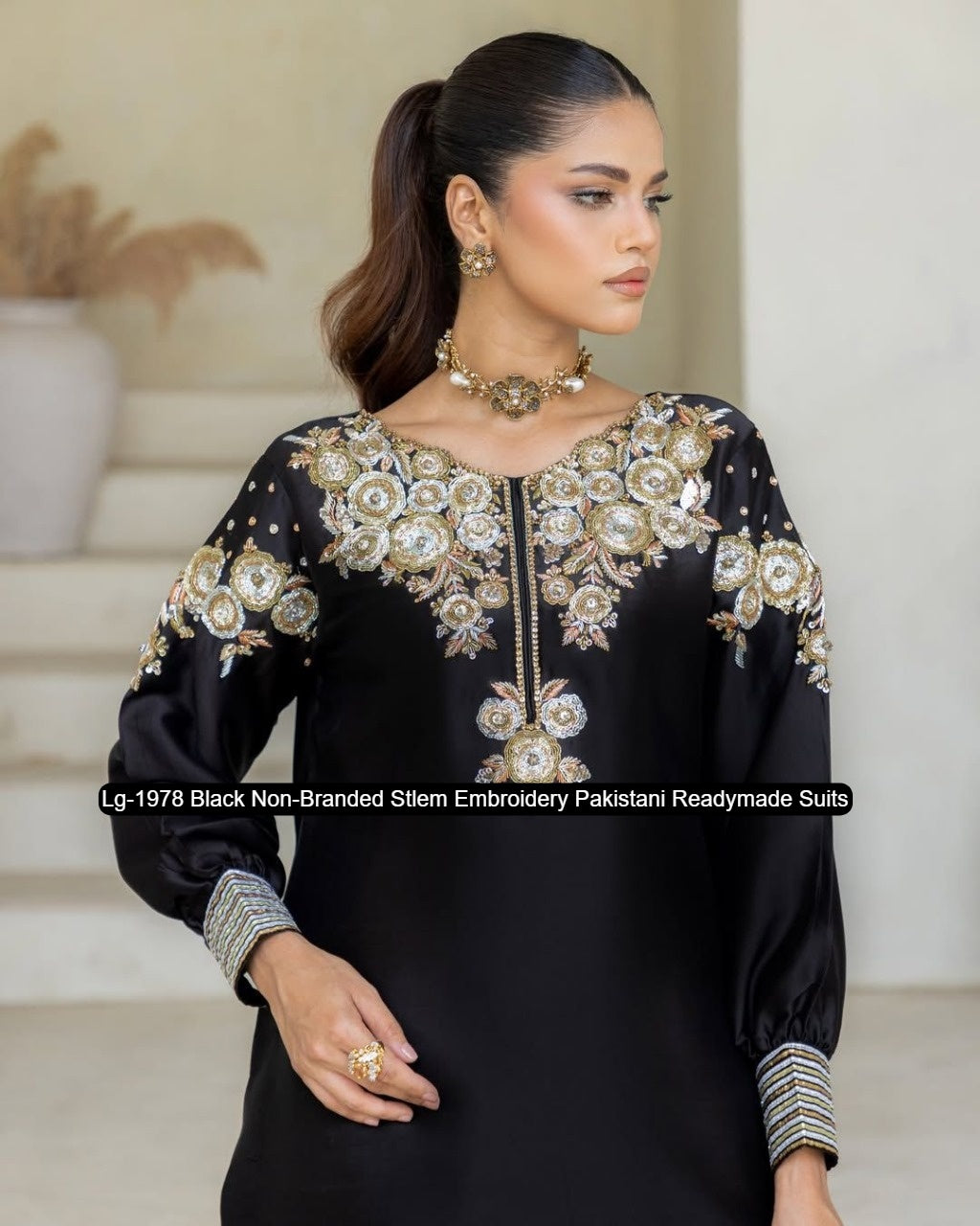 Lg-1978 Black Non-Branded Stlem Embroidery Pakistani Readymade Suits