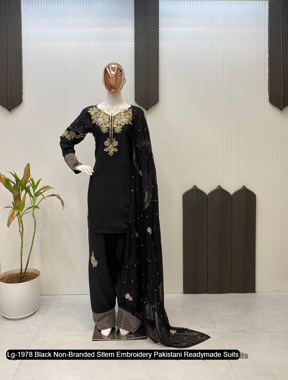 Lg-1978 Black Non-Branded Stlem Embroidery Pakistani Readymade Suits