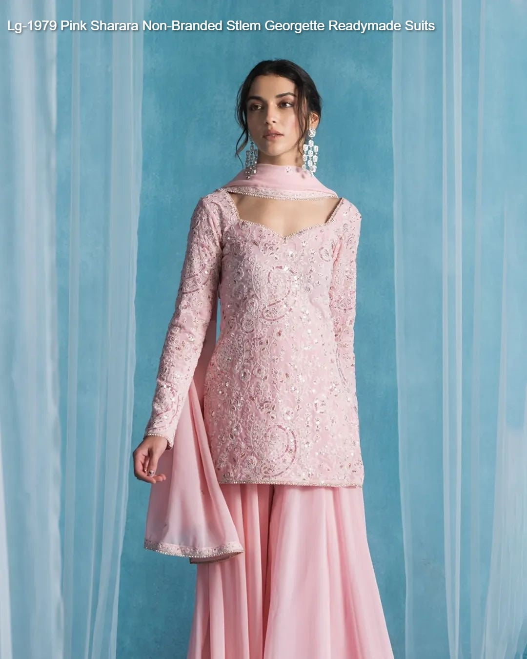 Lg-1979 Pink Sharara Non-Branded Stlem Georgette Readymade Suits