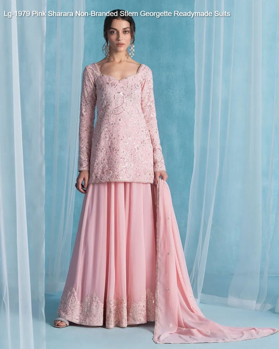 Lg-1979 Pink Sharara Non-Branded Stlem Georgette Readymade Suits