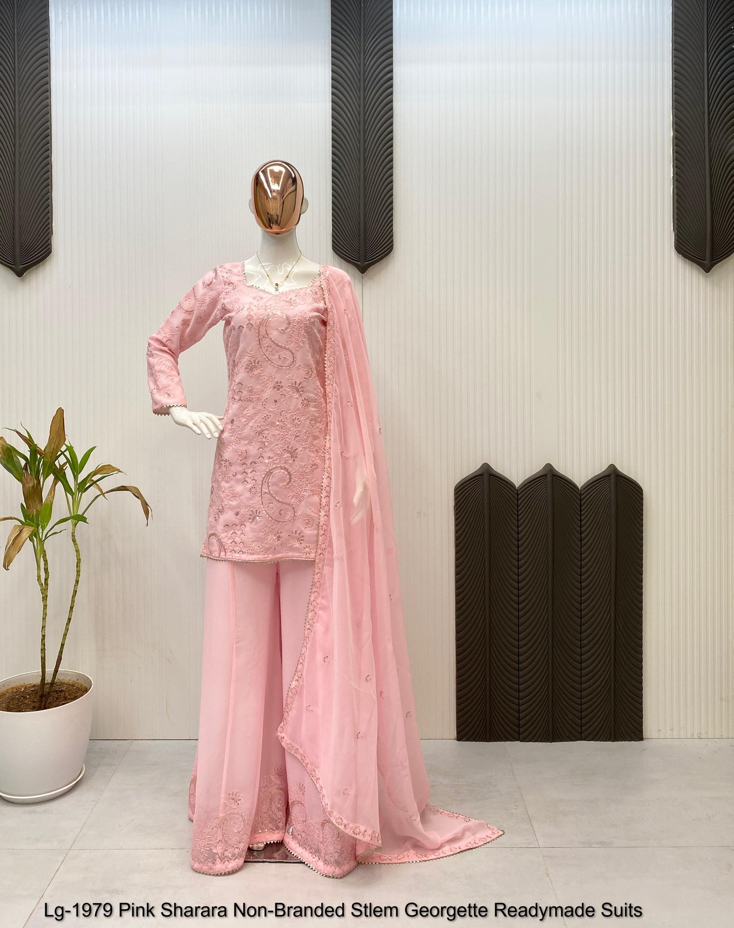 Lg-1979 Pink Sharara Non-Branded Stlem Georgette Readymade Suits