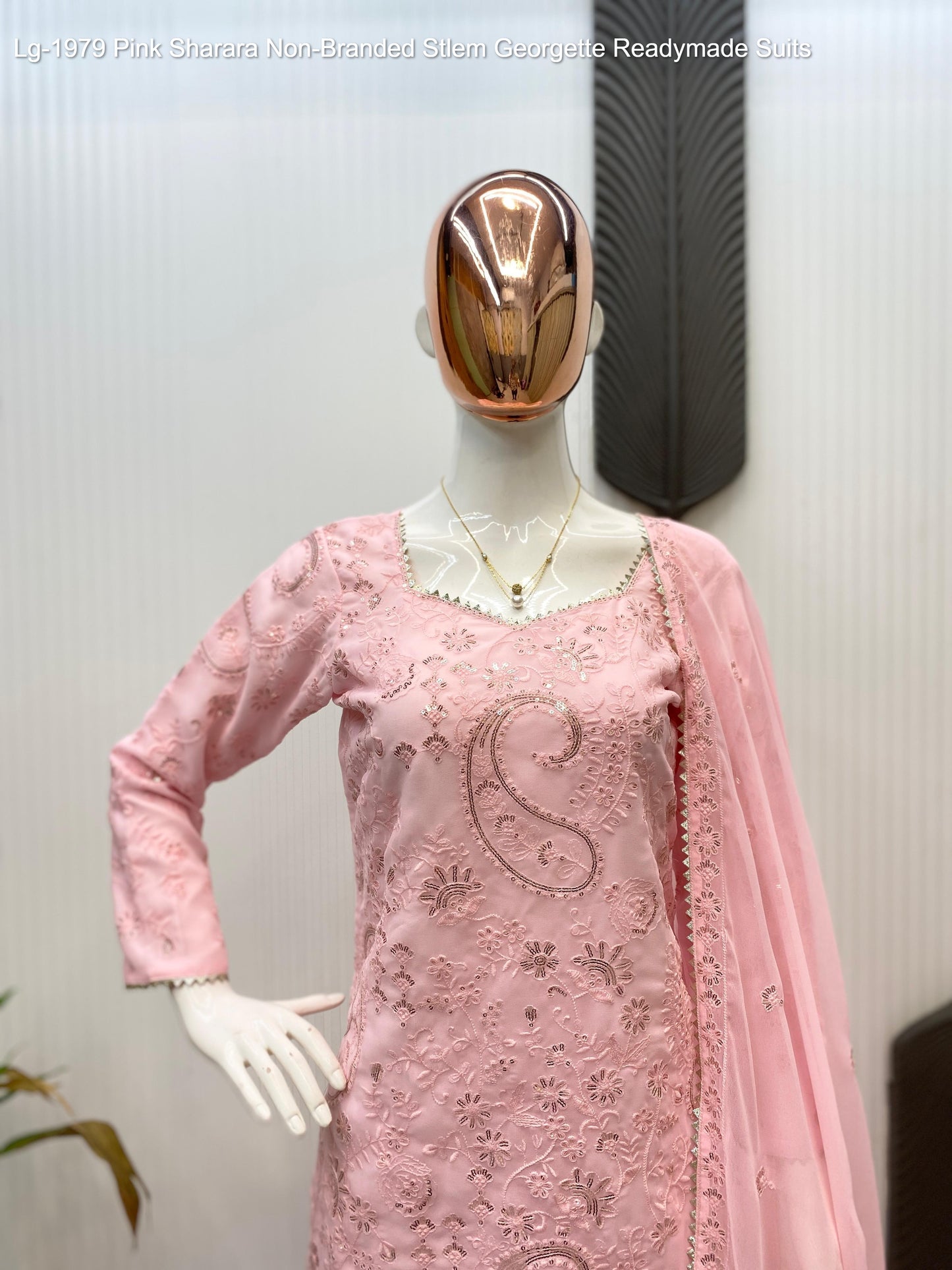 Lg-1979 Pink Sharara Non-Branded Stlem Georgette Readymade Suits