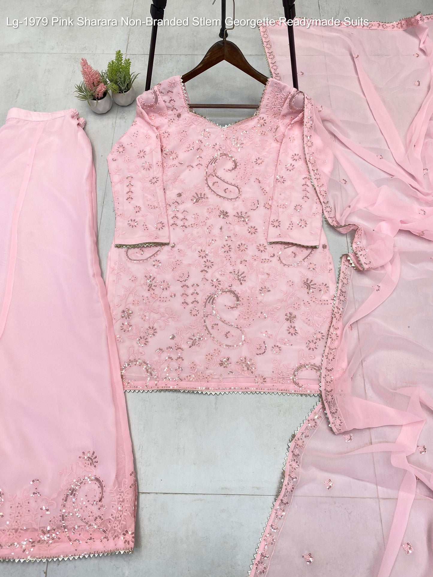 Lg-1979 Pink Sharara Non-Branded Stlem Georgette Readymade Suits