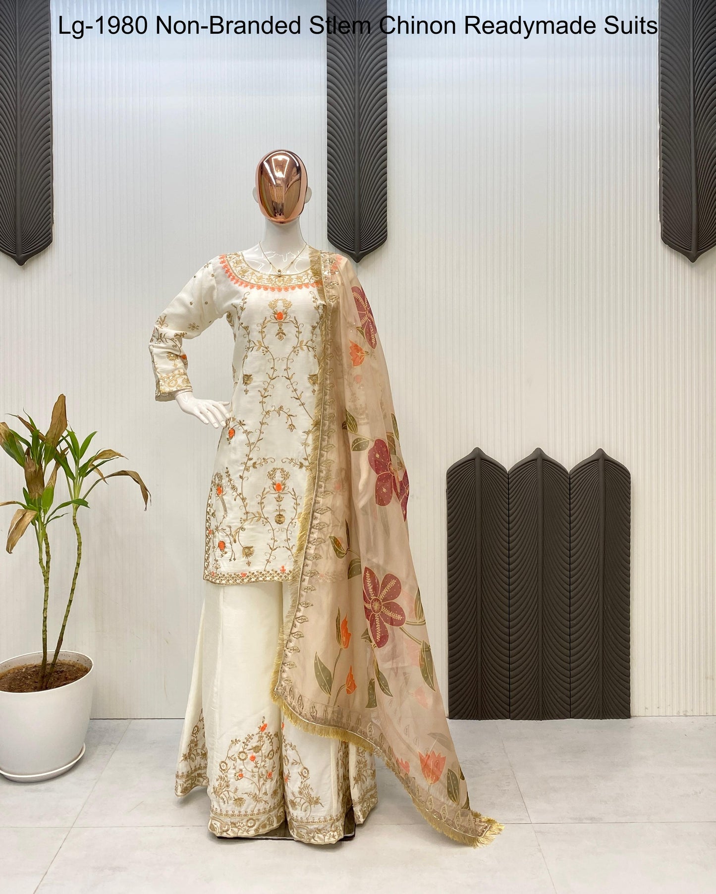Lg-1980 Non-Branded Stlem Chinon Readymade Suits