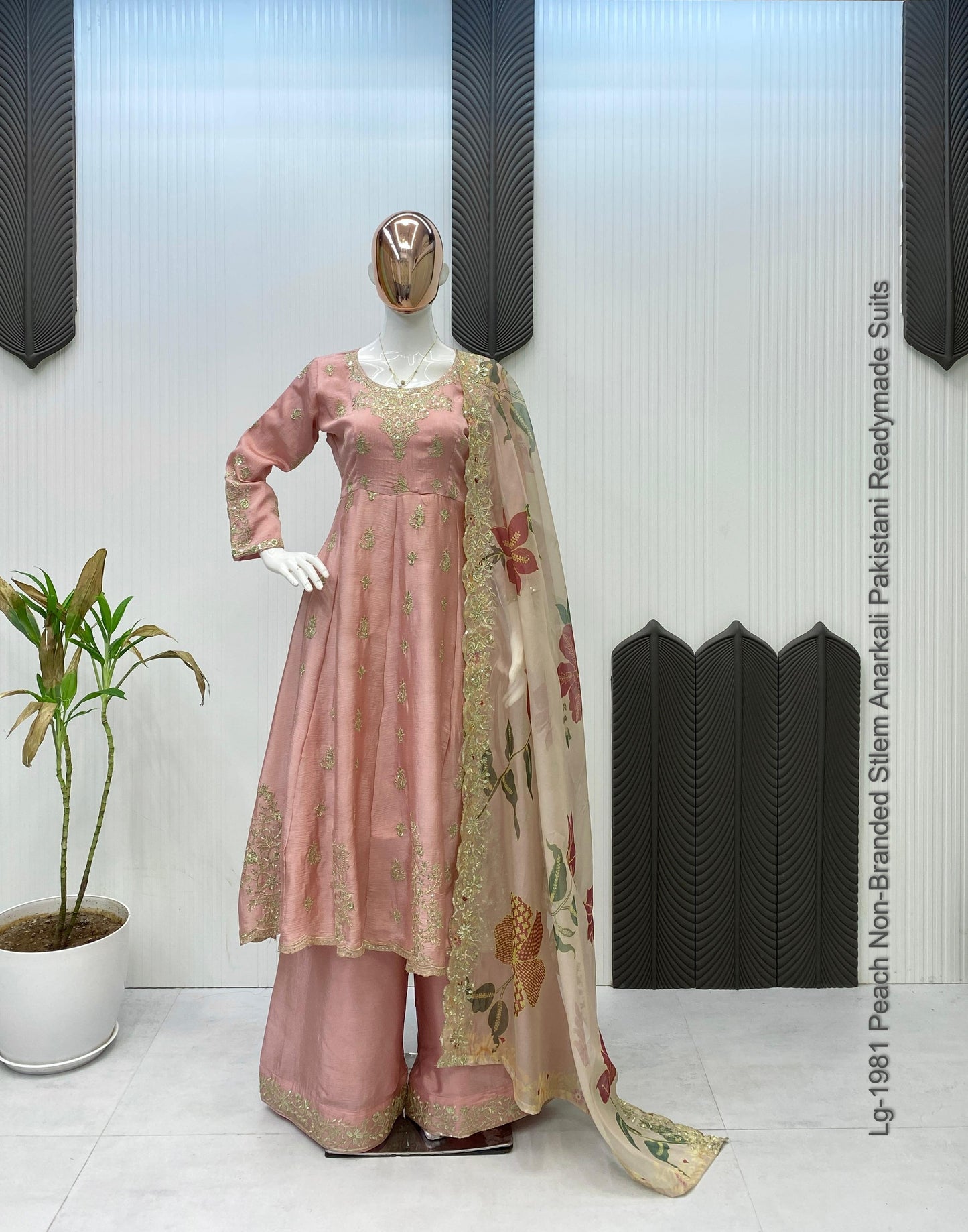Lg-1981 Peach Non-Branded Stlem Anarkali Pakistani Readymade Suits