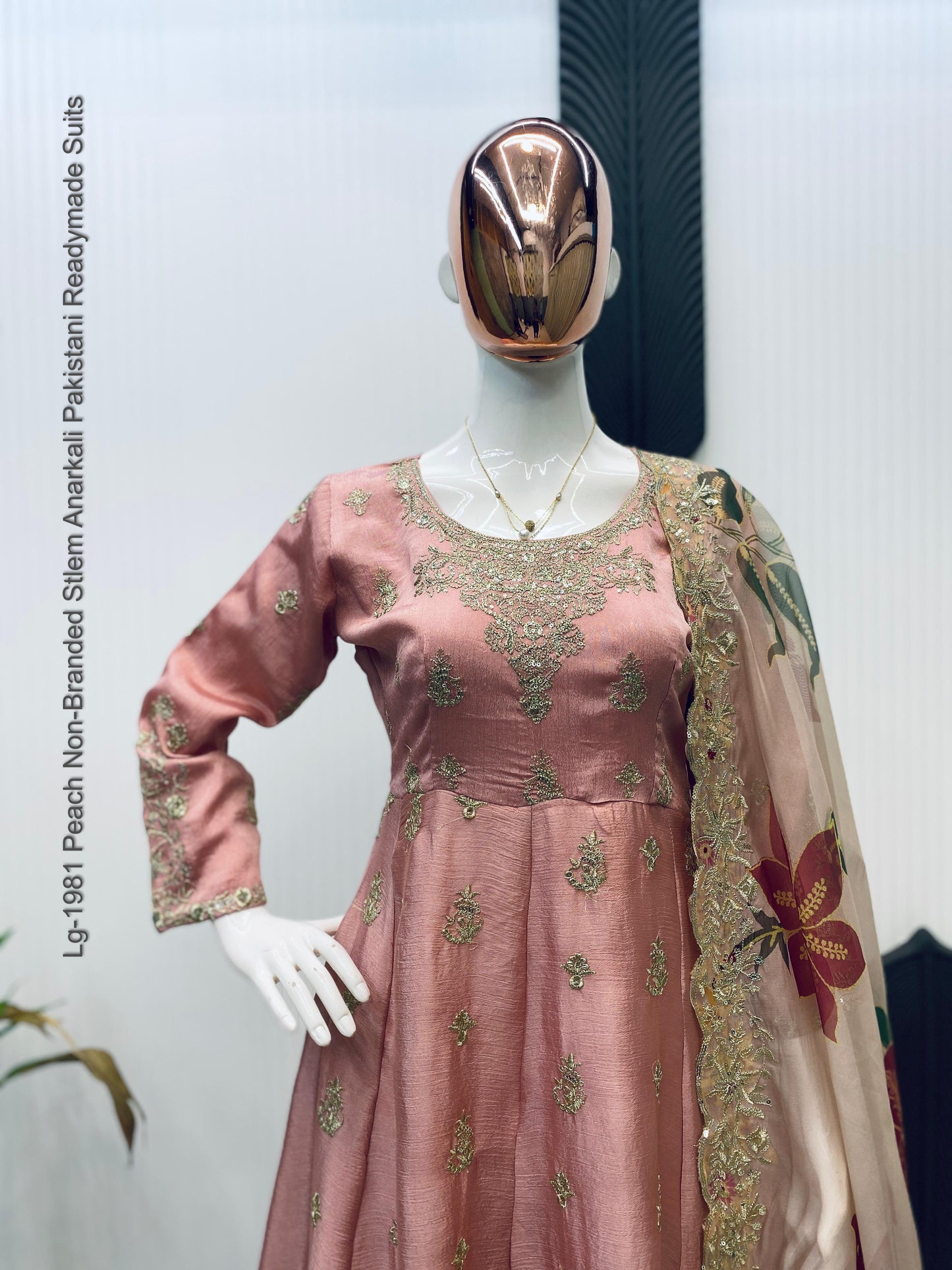 Lg-1981 Peach Non-Branded Stlem Anarkali Pakistani Readymade Suits