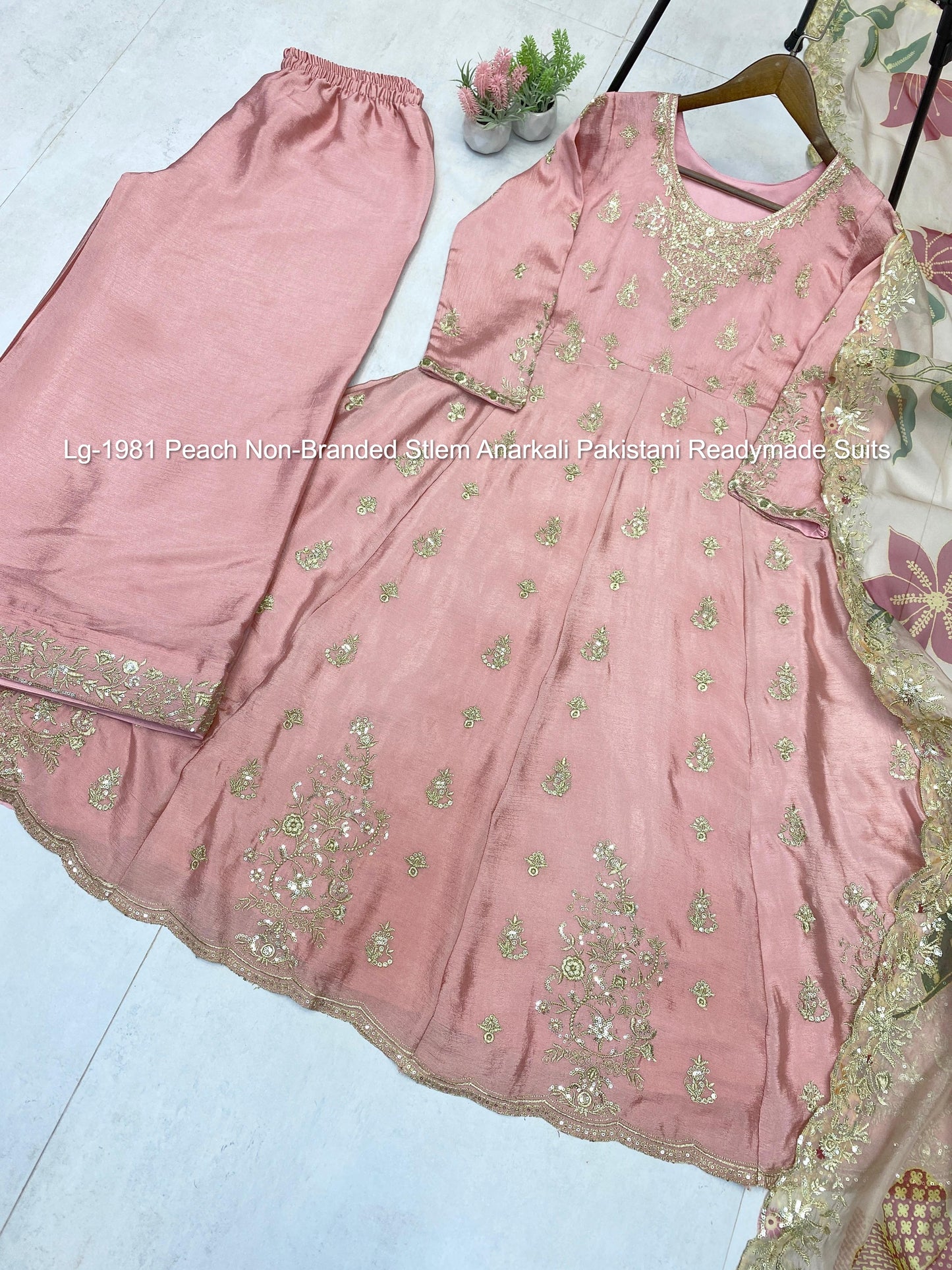 Lg-1981 Peach Non-Branded Stlem Anarkali Pakistani Readymade Suits