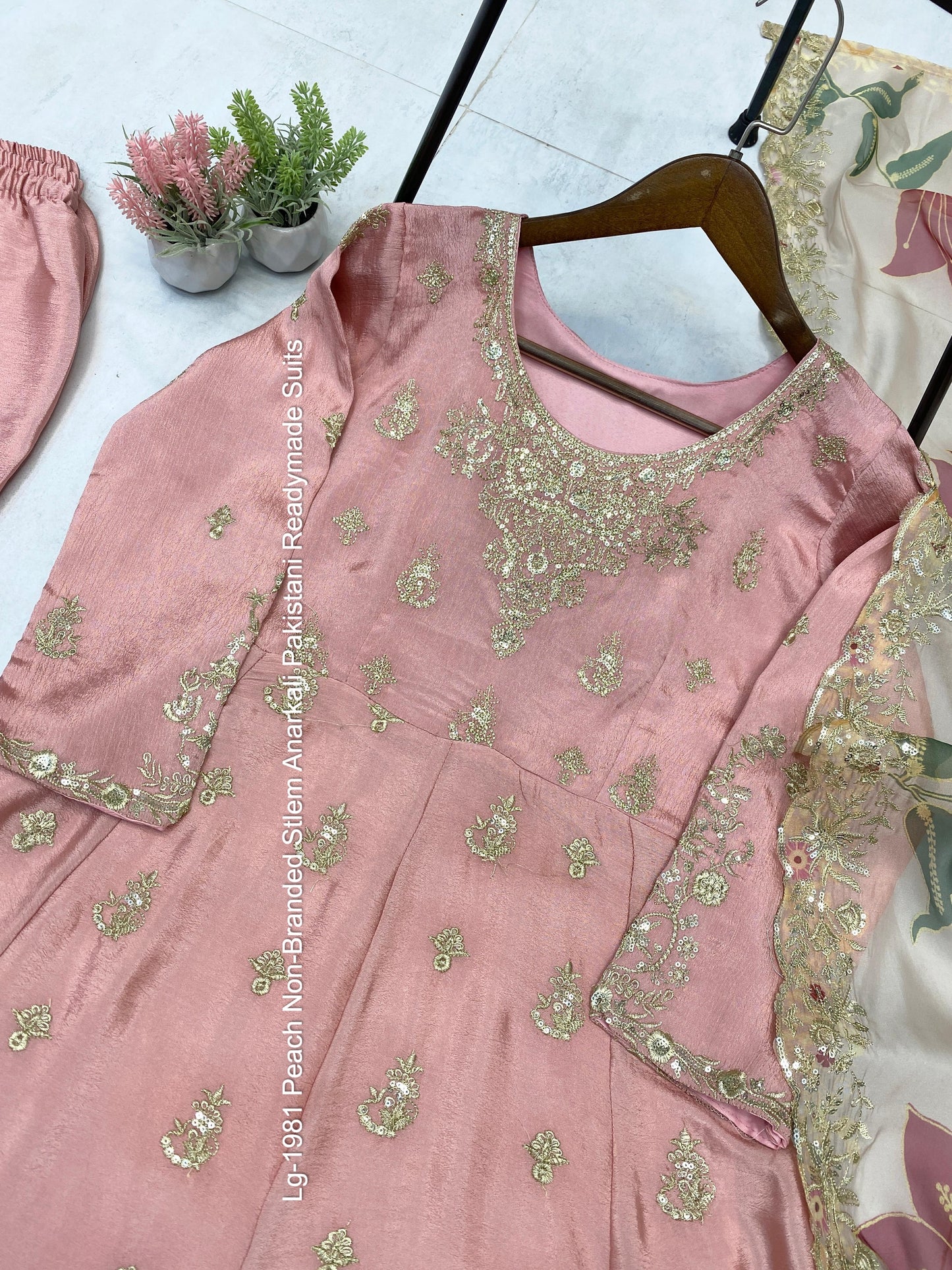 Lg-1981 Peach Non-Branded Stlem Anarkali Pakistani Readymade Suits