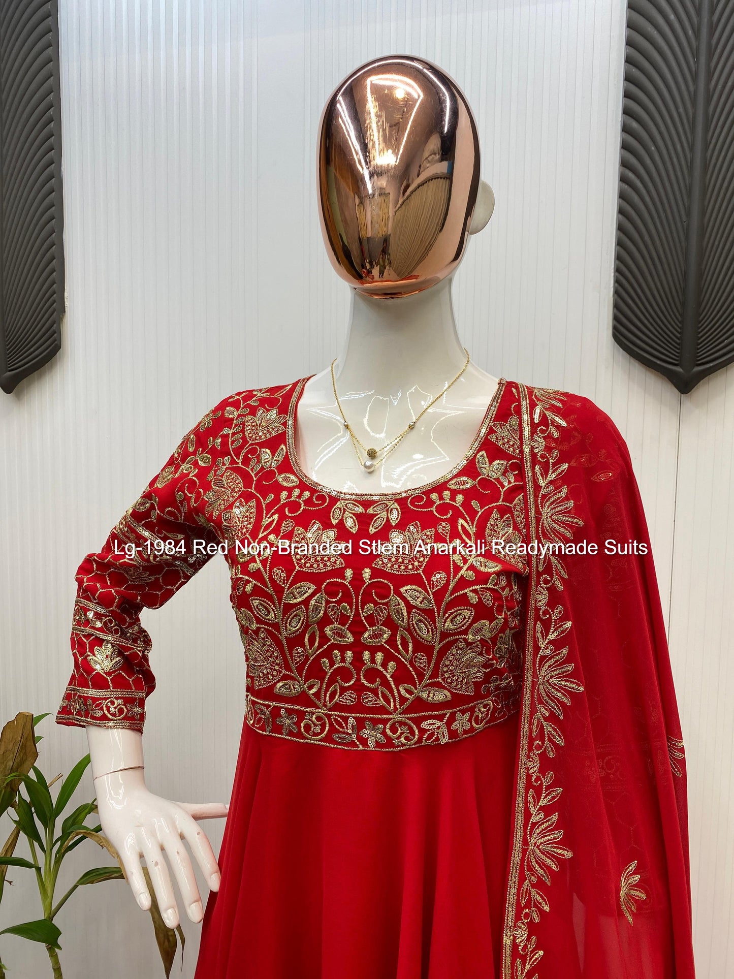 Lg-1984 Red Non-Branded Stlem Anarkali Readymade Suits