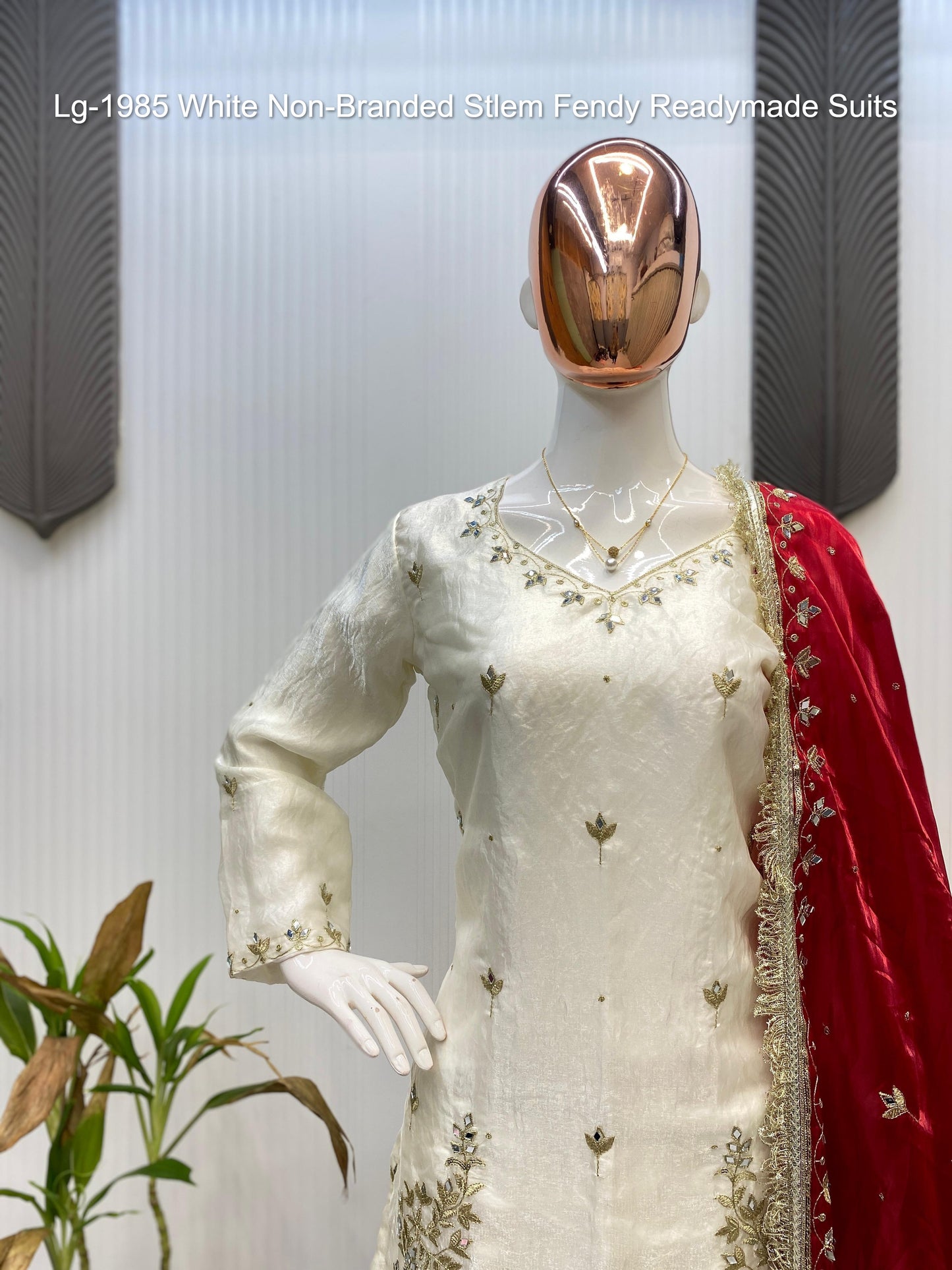 Lg-1985 White Non-Branded Stlem Fendy Readymade Suits