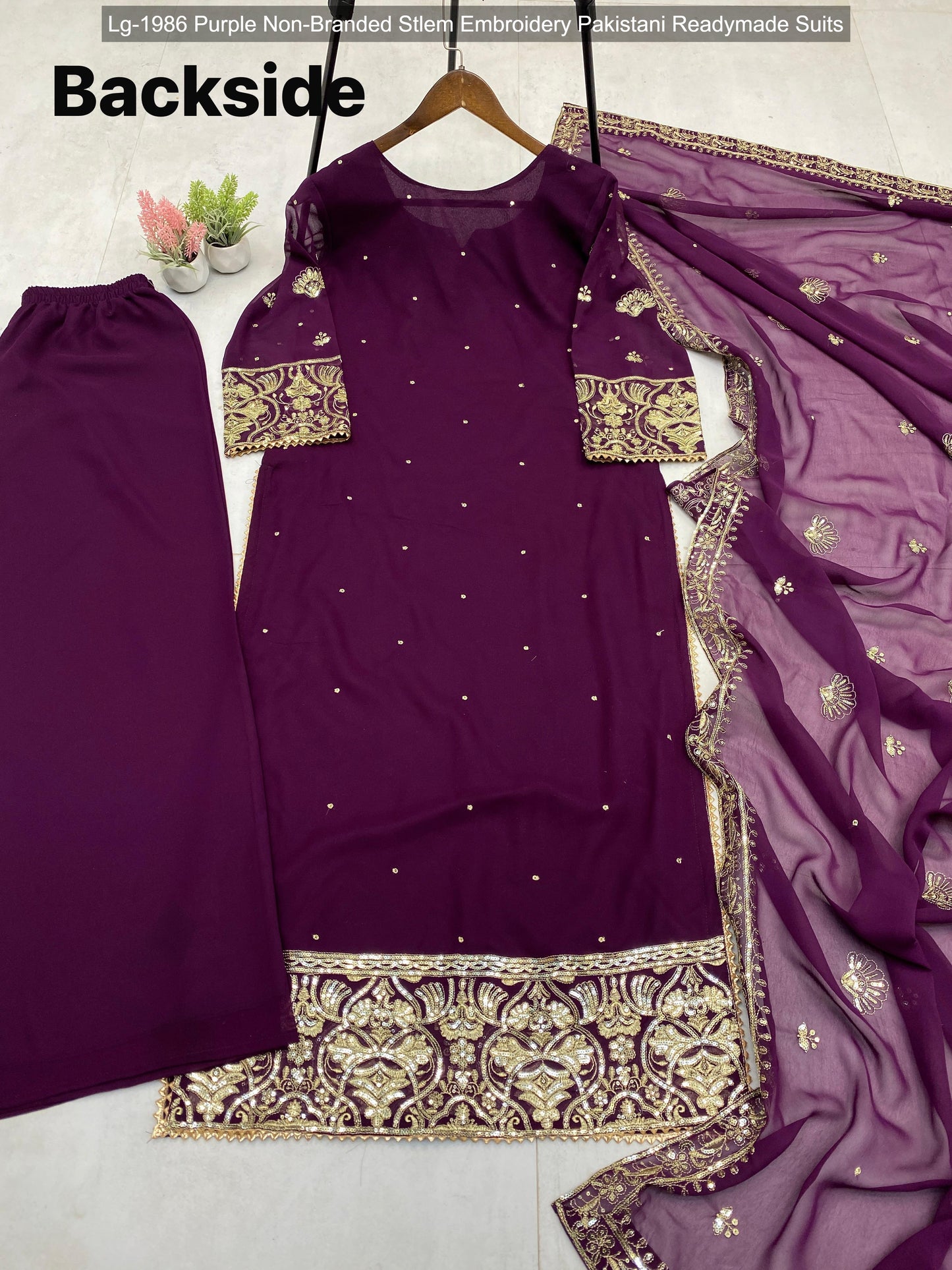 Lg-1986 Purple Non-Branded Stlem Embroidery Pakistani Readymade Suits