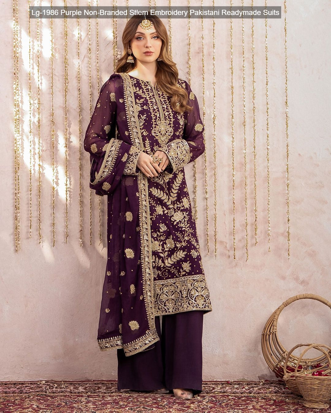 Lg-1986 Purple Non-Branded Stlem Embroidery Pakistani Readymade Suits