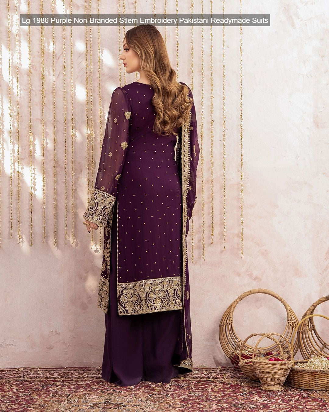Lg-1986 Purple Non-Branded Stlem Embroidery Pakistani Readymade Suits