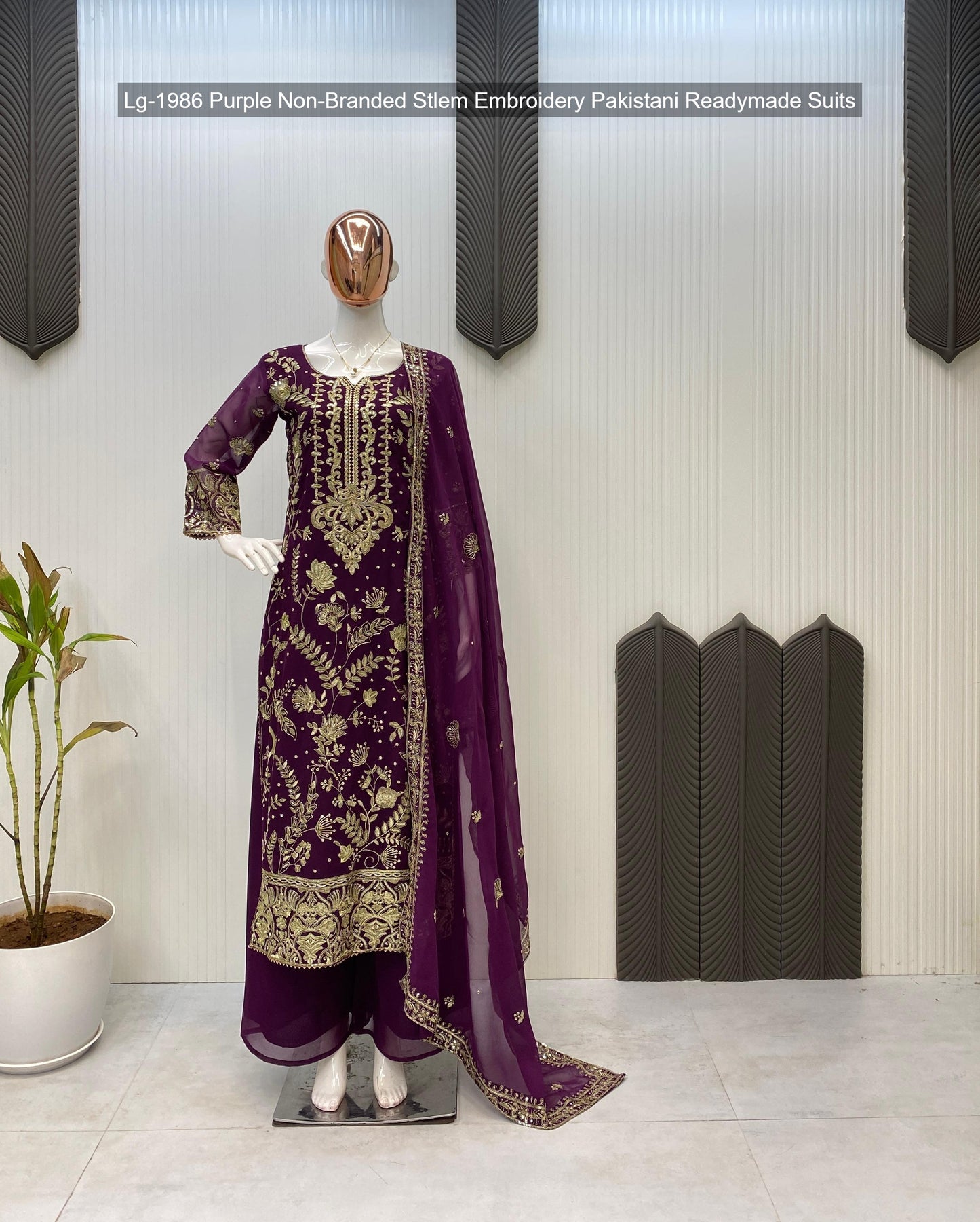 Lg-1986 Purple Non-Branded Stlem Embroidery Pakistani Readymade Suits